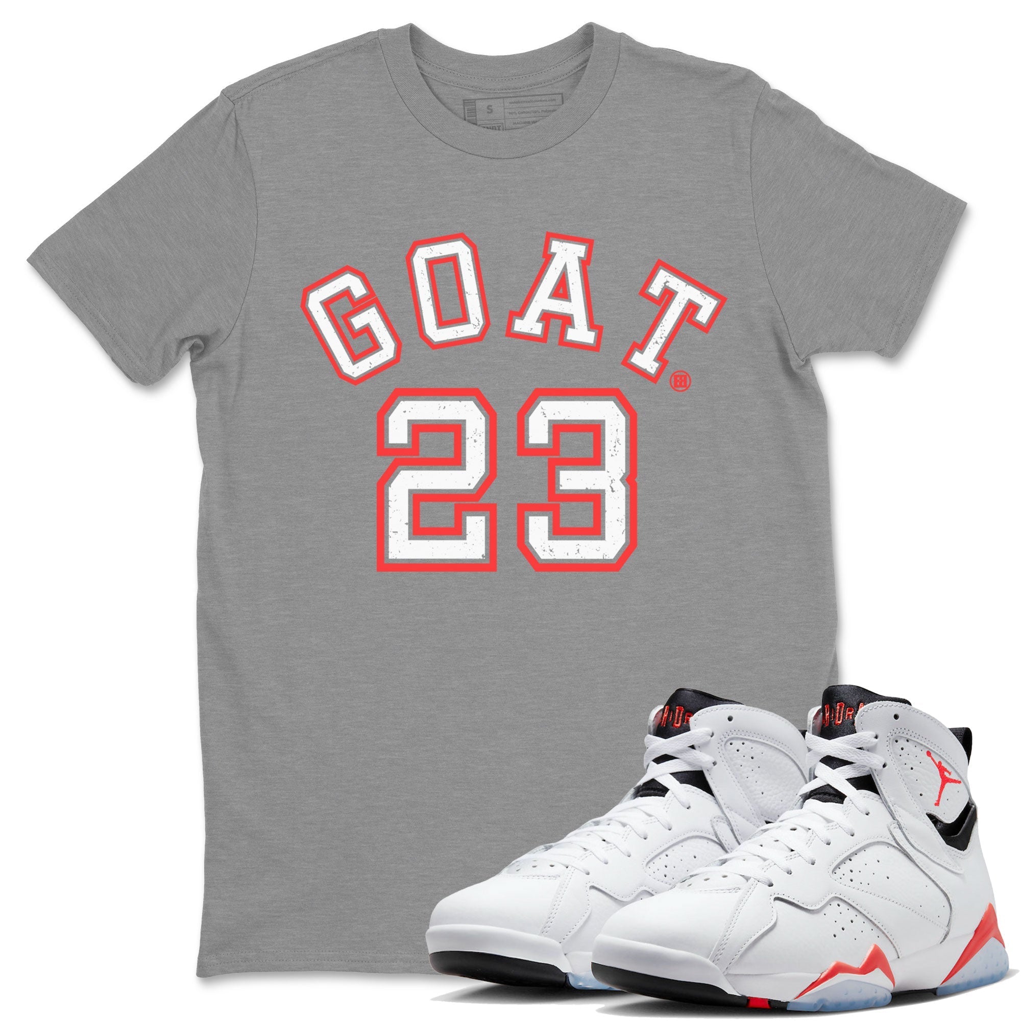 Air Jordan 7 White Infrared Sneaker Match Tees Goat 23 Streetwear Sneaker Shirt 7s White Infrared Drip Gear Zone Sneaker Matching Clothing Unisex Shirts Heather Grey 1