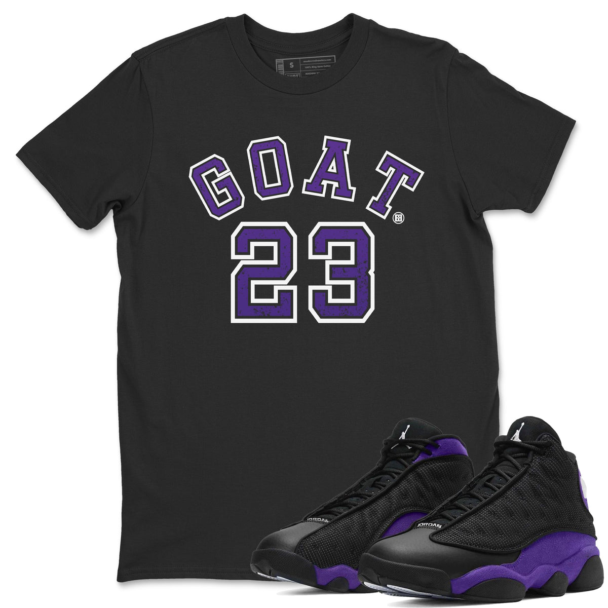 Jordan 13 Court Purple Sneaker Matching T-Shirt Goat 23 Sneaker Tees Jordan 13 Court Purple Sneaker Release Tees Crew Neck Tees