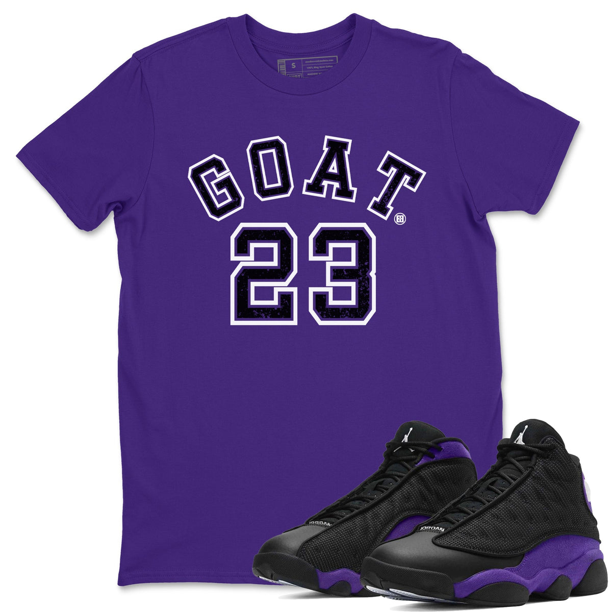 Jordan 13 Court Purple Sneaker Matching T-Shirt Goat 23 Sneaker Tees Jordan 13 Court Purple Sneaker Release Tees Crew Neck Tees