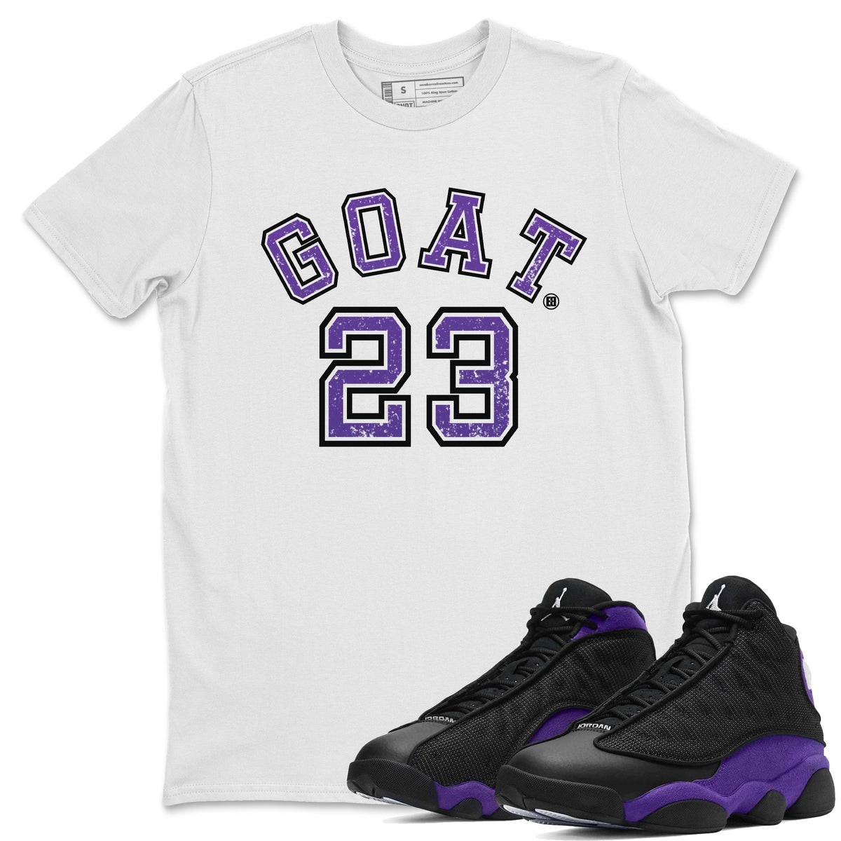 Jordan 13 Court Purple Sneaker Matching T-Shirt Goat 23 Sneaker Tees Jordan 13 Court Purple Sneaker Release Tees Crew Neck Tees