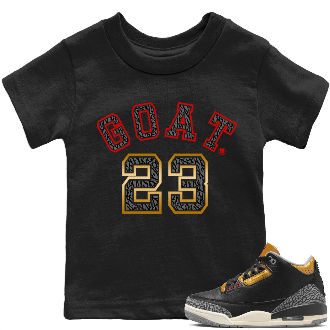 Jordan 3 Black Gold Sneaker Matching T-Shirt Goat 23 Sneaker Tees Jordan 3 Black Gold Sneaker Release Tees Kids Shirts