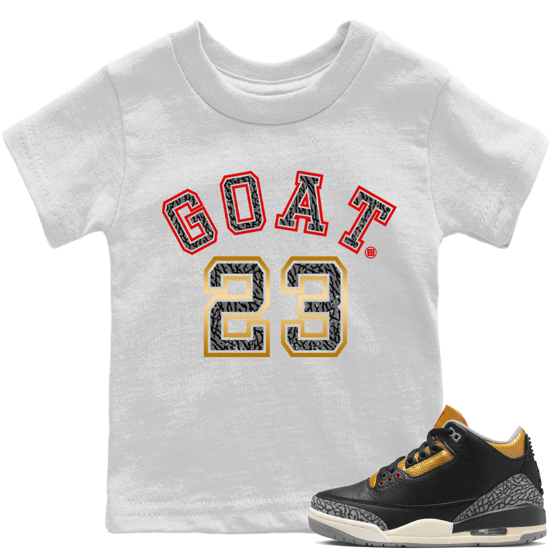 Jordan 3 Black Gold Sneaker Matching T-Shirt Goat 23 Sneaker Tees Jordan 3 Black Gold Sneaker Release Tees Kids Shirts