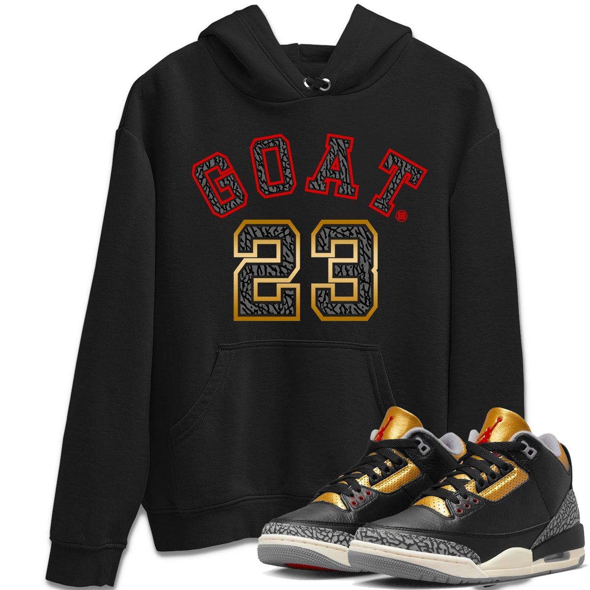 Jordan 3 Black Gold Sneaker Matching T-Shirt Goat 23 Sneaker Tees Jordan 3 Black Gold Sneaker Release Tees Crew Neck Tees