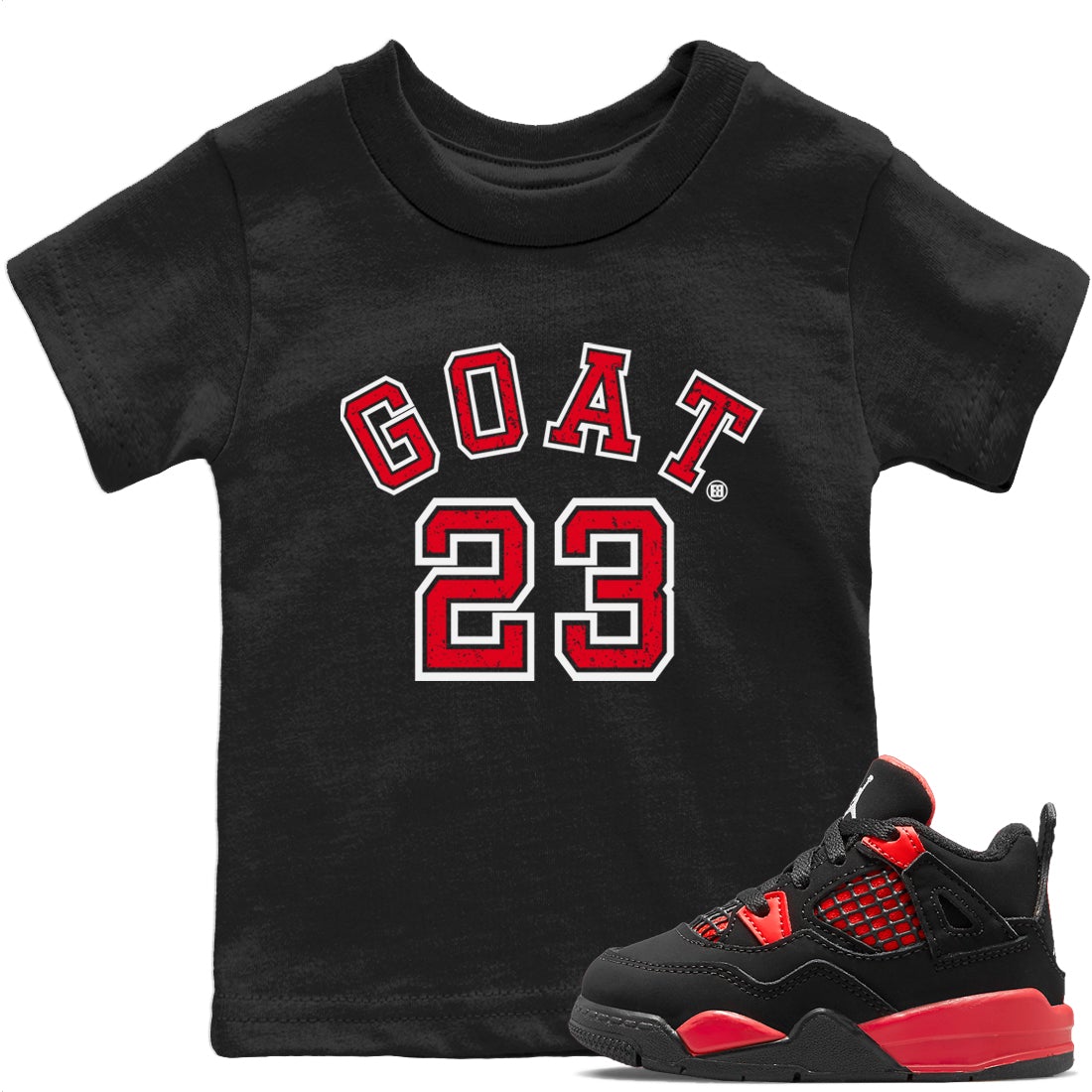 Jordan 4 Red Thunder Sneaker Matching T-Shirt Goat 23 Sneaker Tees Jordan 4 Red Thunder Sneaker Release Tees Kids Shirts
