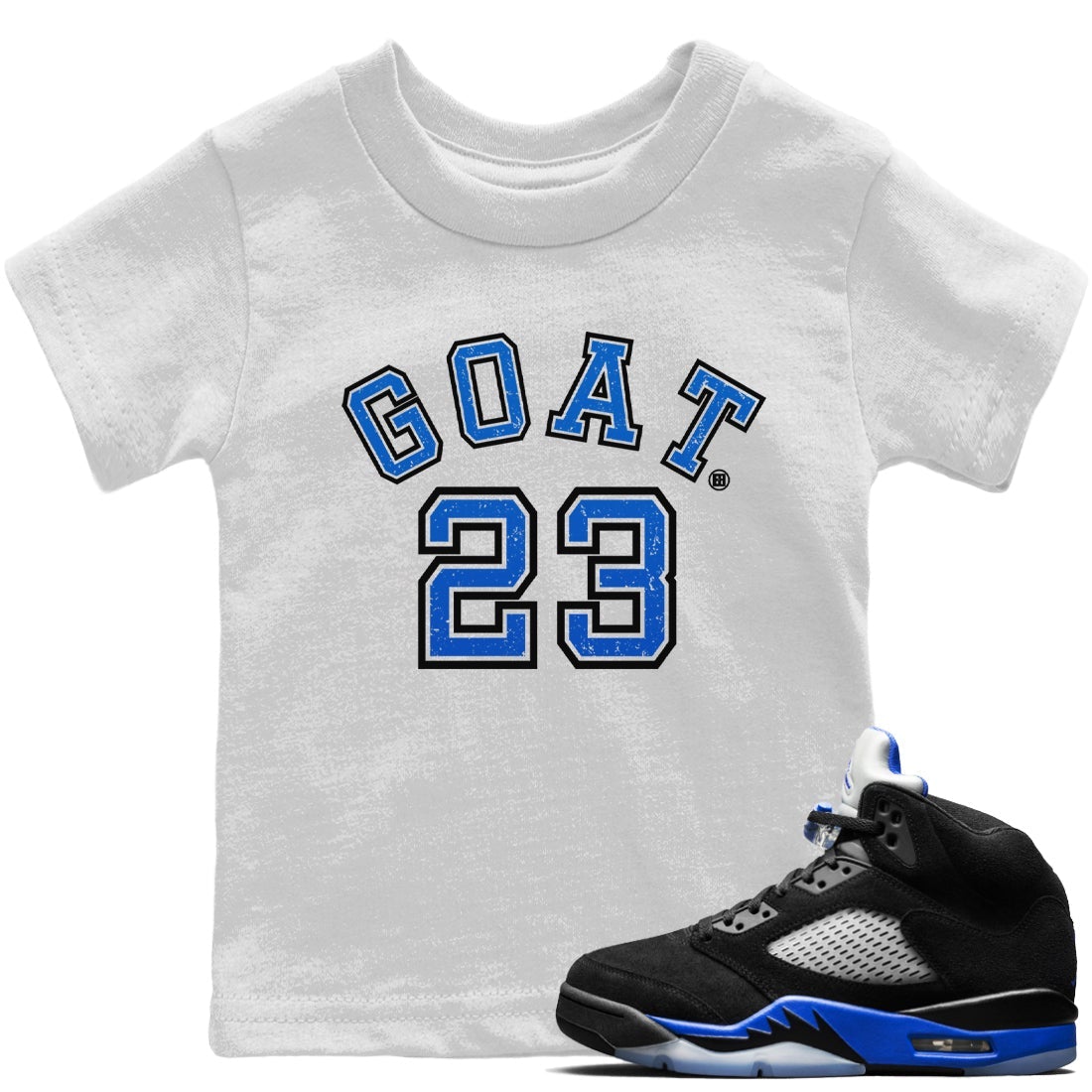 Jordan 5 Racer Blue Sneaker Matching T-Shirt Goat 23 Sneaker Tees Jordan 5 Racer Blue Sneaker Release Tees Kids Shirts