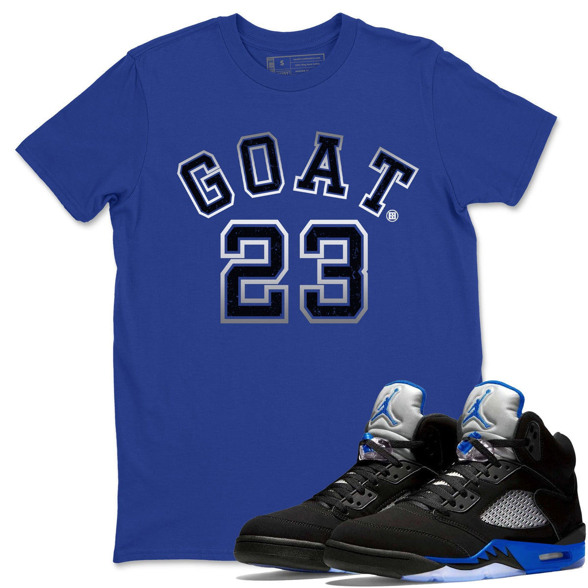 Jordan 5 Racer Blue Sneaker Matching T-Shirt Goat 23 Sneaker Tees Jordan 5 Racer Blue Sneaker Release Tees Crew Neck Tees