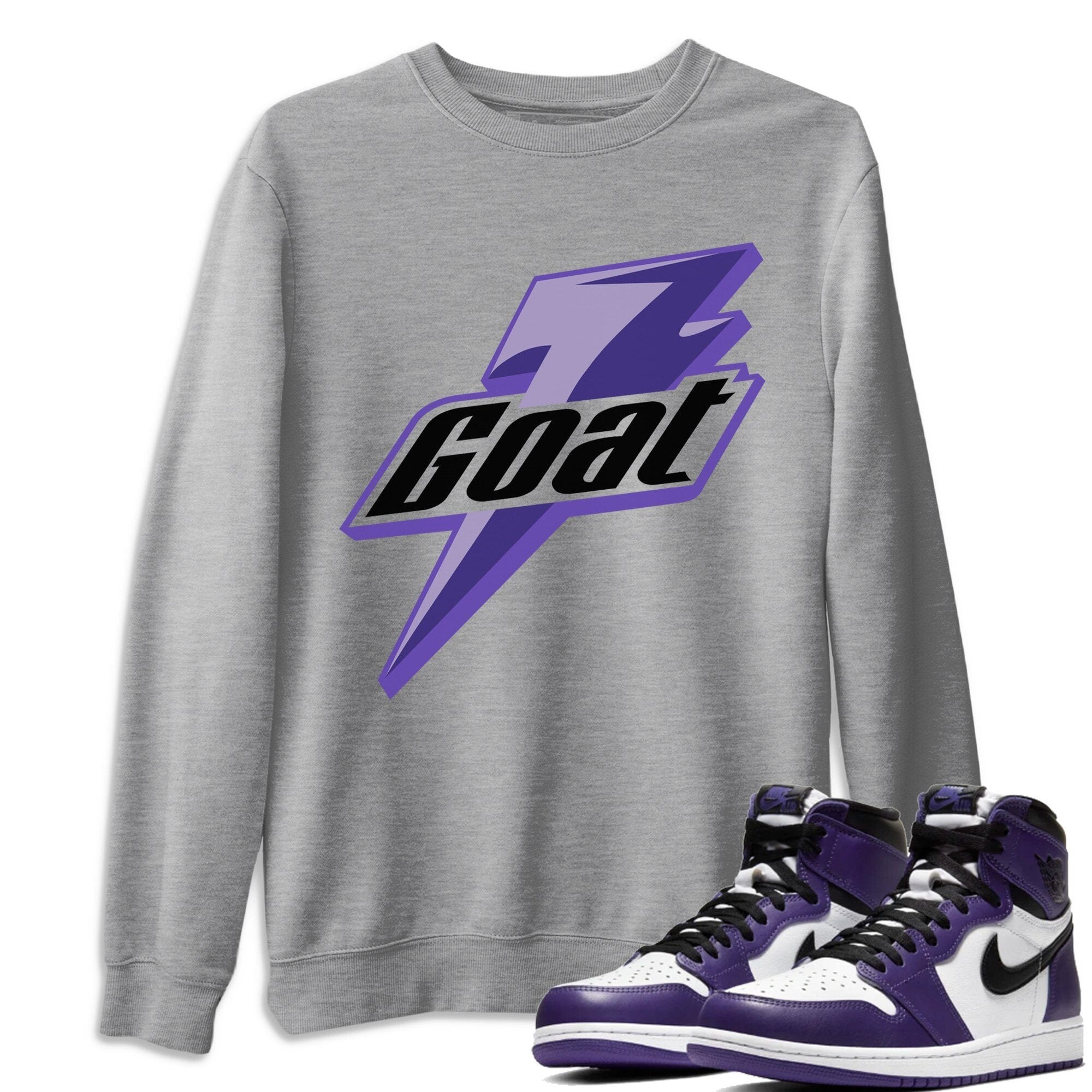 Jordan 1 Court Purple Sneaker Matching T-Shirt Goat Sneaker Tees Jordan 1 Court Purple Sneaker Release Tees Crew Neck Tees
