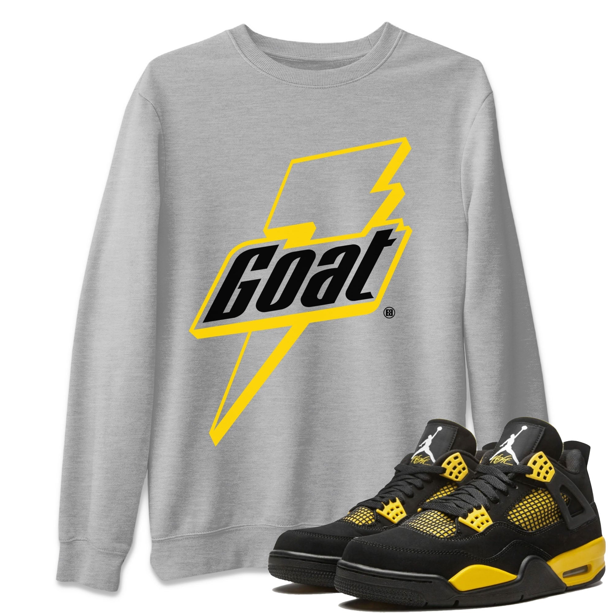 Air Jordan 4 Thunder Sneaker Match Tees Goat Streetwear Sneaker Shirt Air Jordan 4 Retro Thunder Tee Unisex Shirts Heather Grey 1