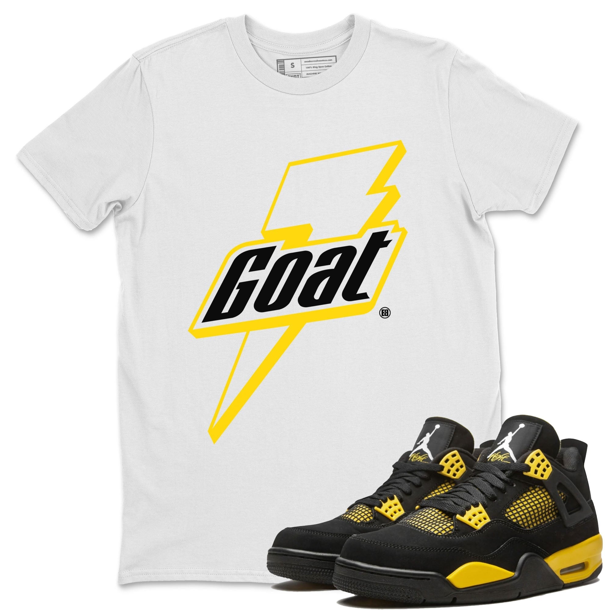 Air Jordan 4 Thunder Sneaker Match Tees Goat Streetwear Sneaker Shirt Air Jordan 4 Retro Thunder Tee Unisex Shirts White 1