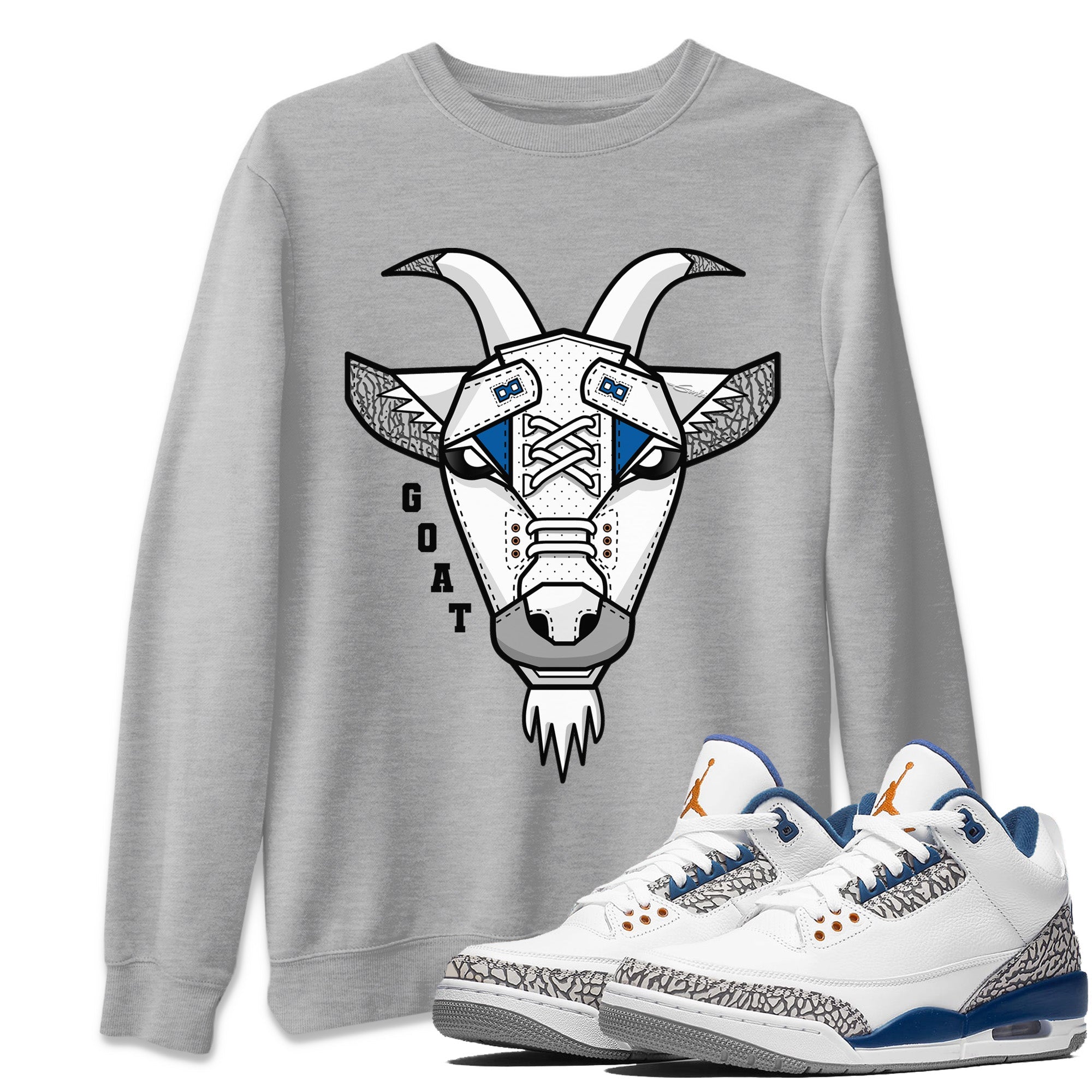 Air Jordan 3 Wizards Sneaker Match Tees Goat Face Streetwear Sneaker Shirt Air Jordan 3 Retro Wizards Sneaker Release Tees Unisex Shirts Heather Grey 1