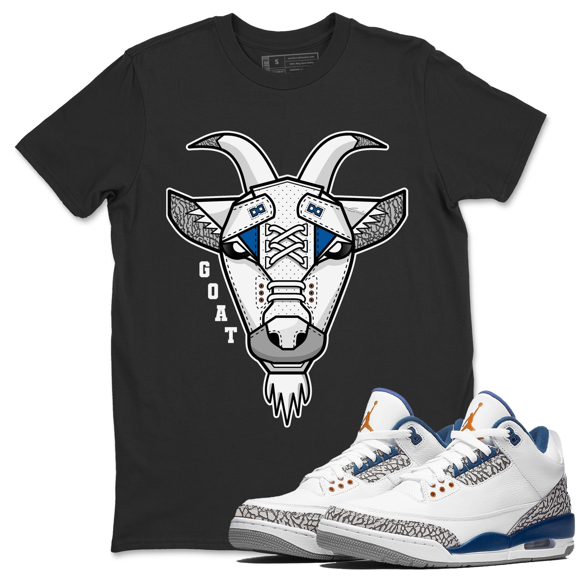 Air Jordan 3 Wizards Sneaker Match Tees Goat Face Streetwear Sneaker Shirt Air Jordan 3 Retro Wizards Sneaker Release Tees Unisex Shirts Black 1