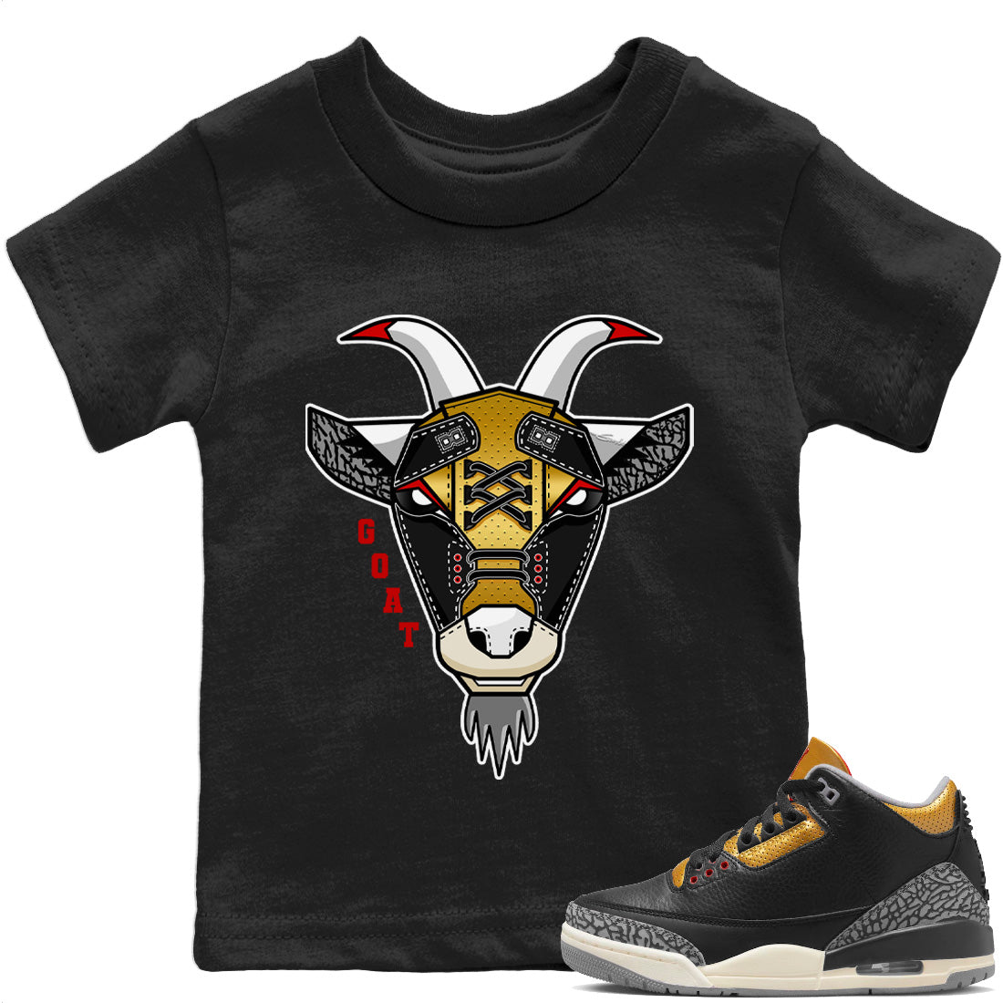 Jordan 3 Black Gold Sneaker Matching T-Shirt Goat Face Sneaker Tees Jordan 3 Black Gold Sneaker Release Tees Kids Shirts