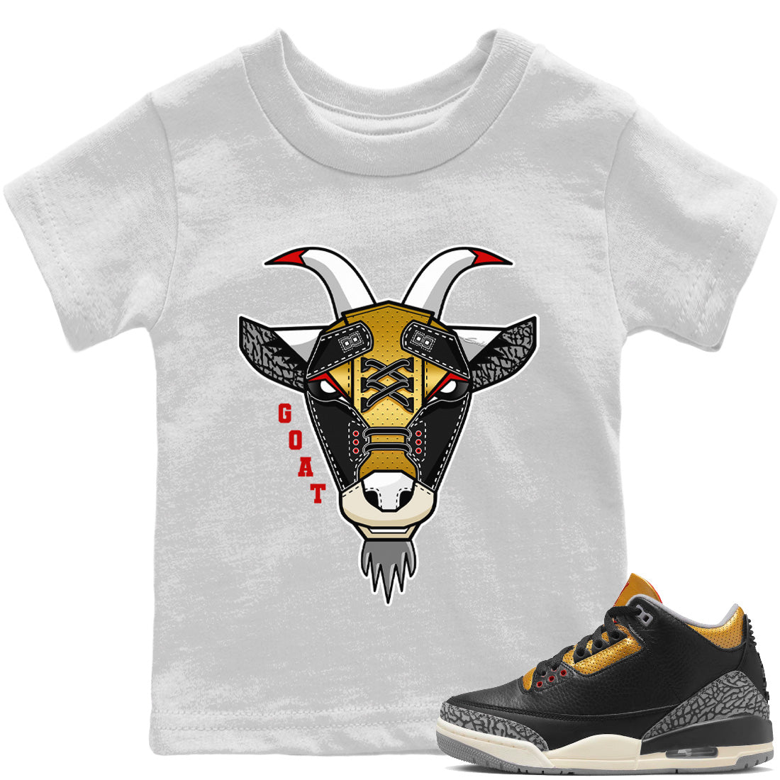 Jordan 3 Black Gold Sneaker Matching T-Shirt Goat Face Sneaker Tees Jordan 3 Black Gold Sneaker Release Tees Kids Shirts
