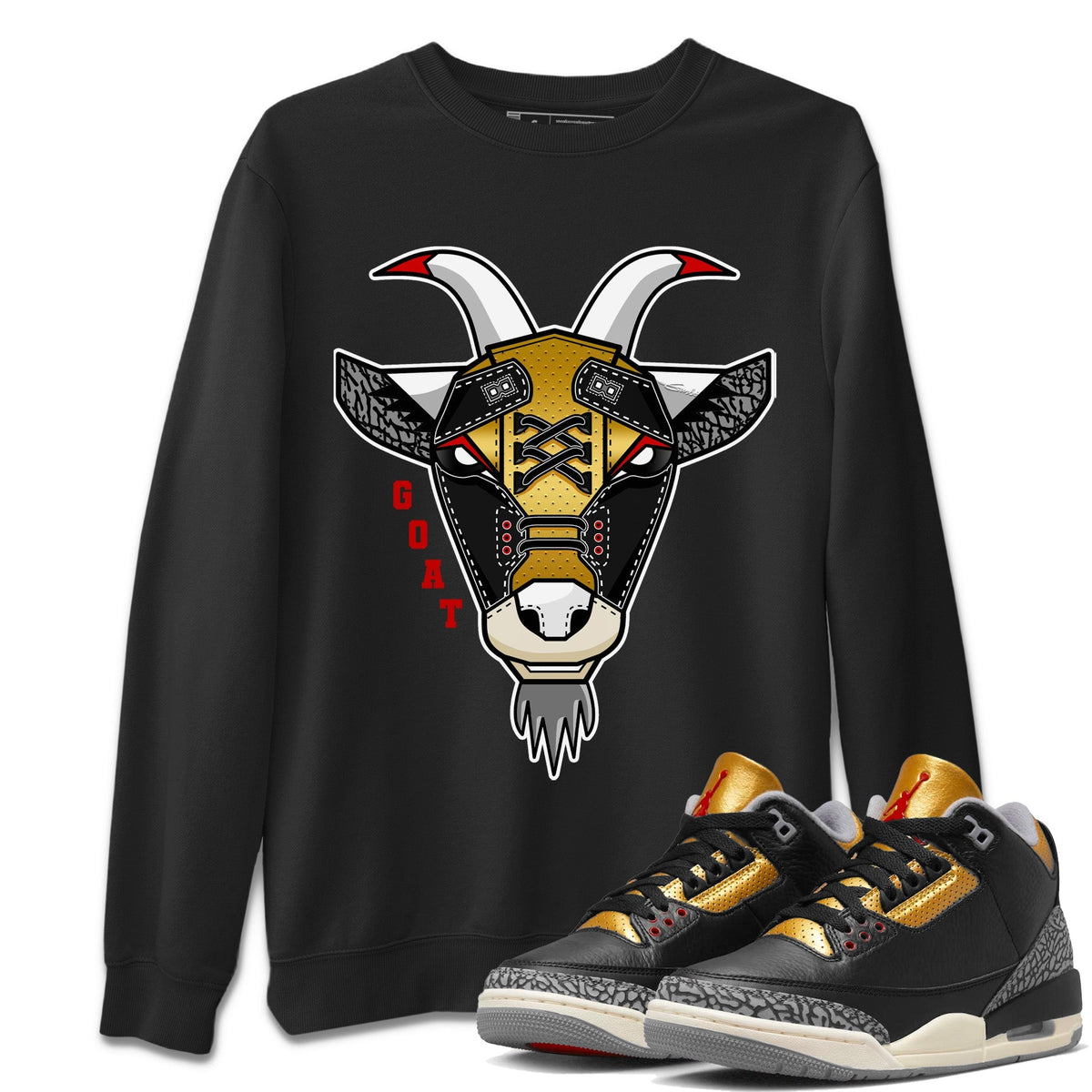 Jordan 3 Black Gold Sneaker Matching T-Shirt Goat Face Sneaker Tees Jordan 3 Black Gold Sneaker Release Tees Crew Neck Tees