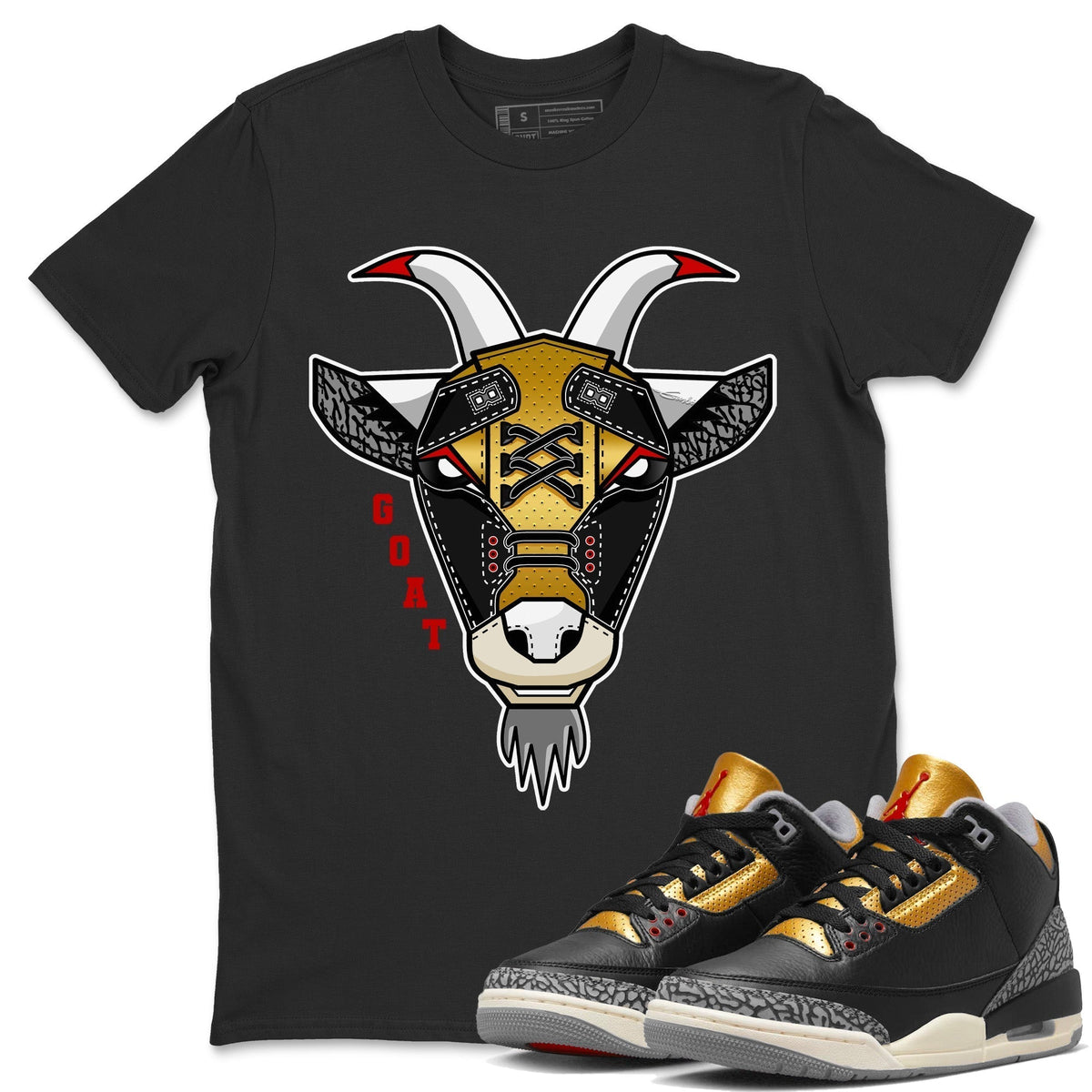Jordan 3 Black Gold Sneaker Matching T-Shirt Goat Face Sneaker Tees Jordan 3 Black Gold Sneaker Release Tees Crew Neck Tees