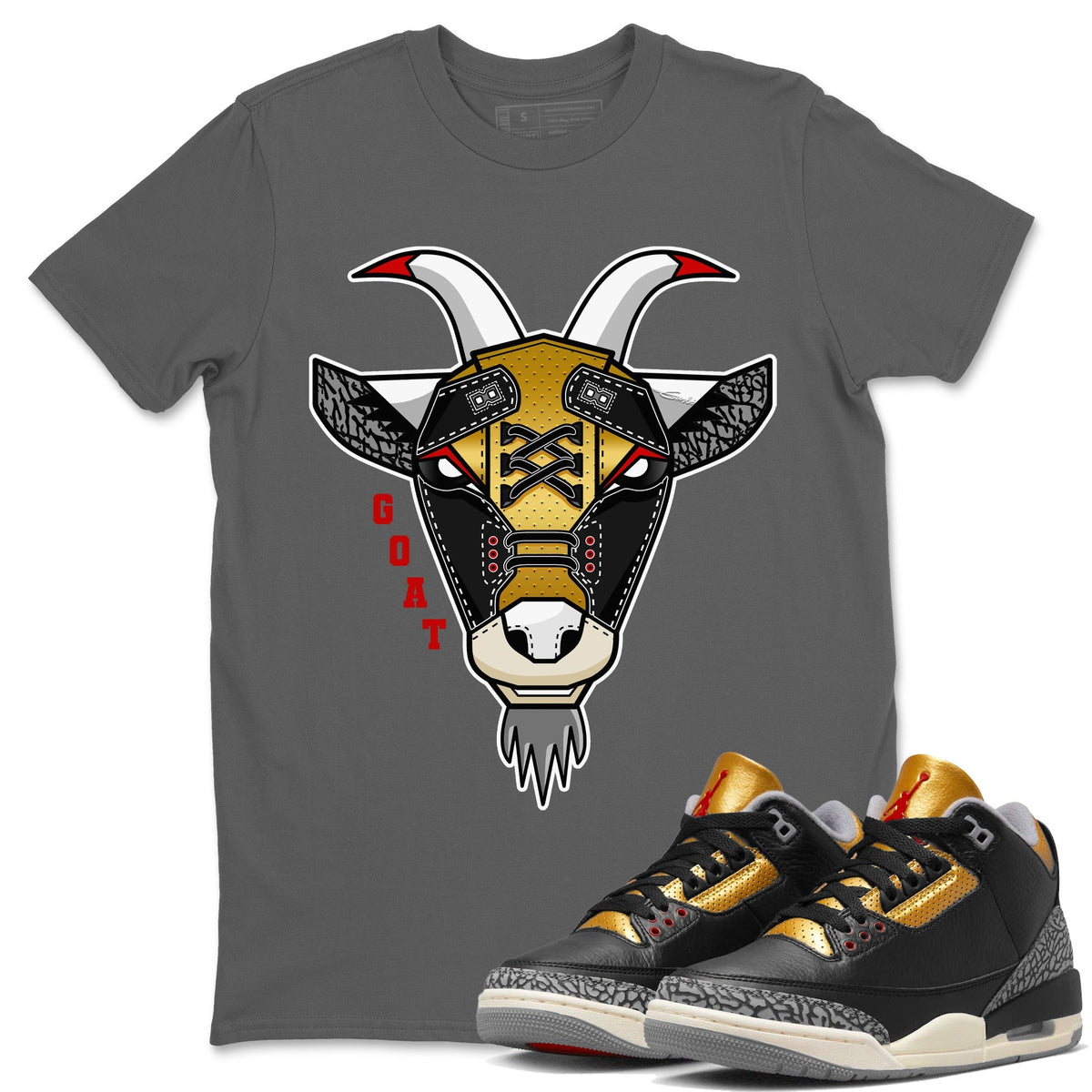 Jordan 3 Black Gold Sneaker Matching T-Shirt Goat Face Sneaker Tees Jordan 3 Black Gold Sneaker Release Tees Crew Neck Tees