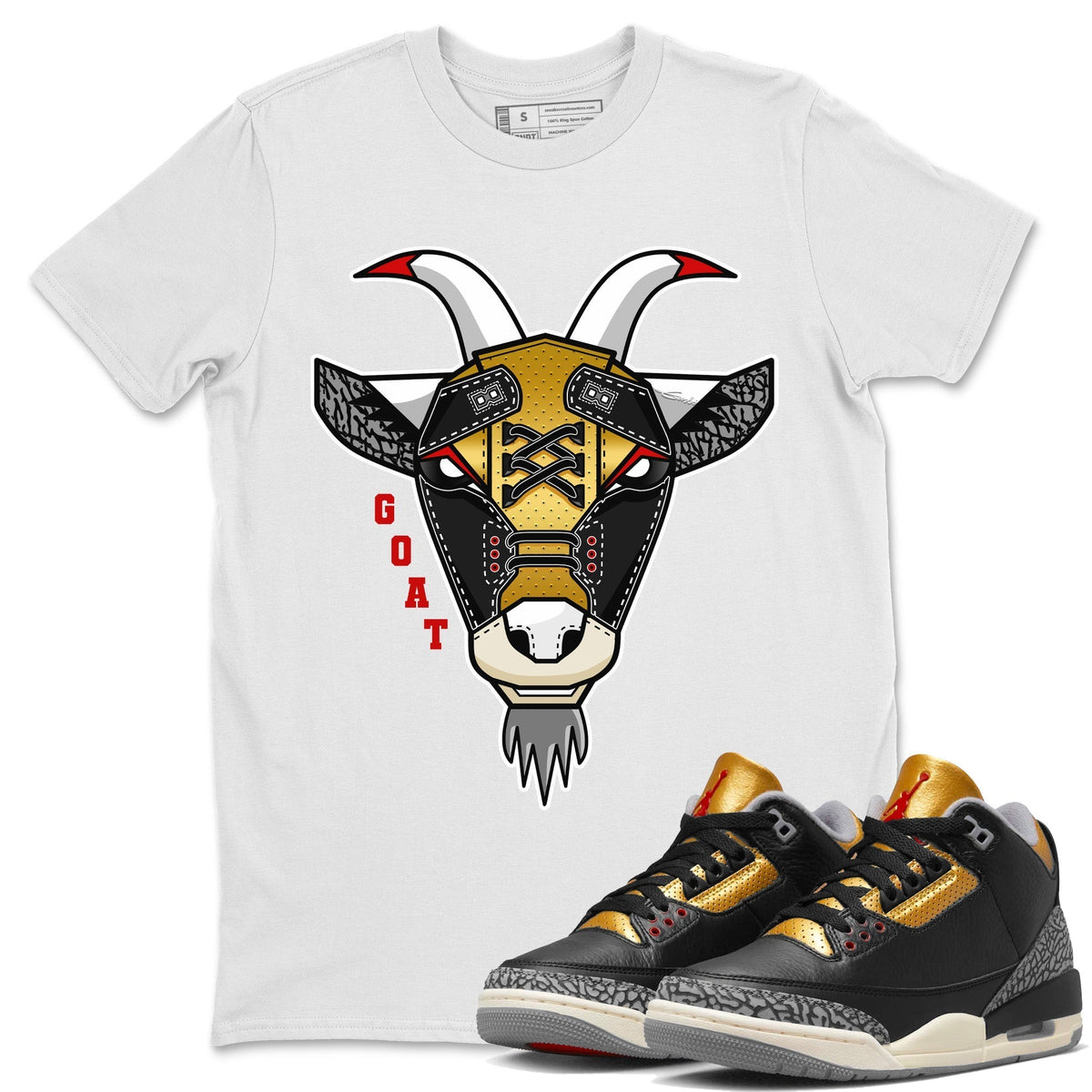 Jordan 3 Black Gold Sneaker Matching T-Shirt Goat Face Sneaker Tees Jordan 3 Black Gold Sneaker Release Tees Crew Neck Tees