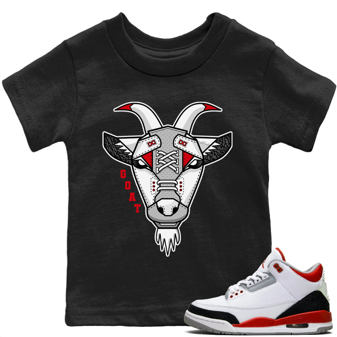 Jordan 3 Fire Red Sneaker Matching T-Shirt Goat Face Sneaker Tees Jordan 3 Fire Red Sneaker Release Tees Kids Shirts