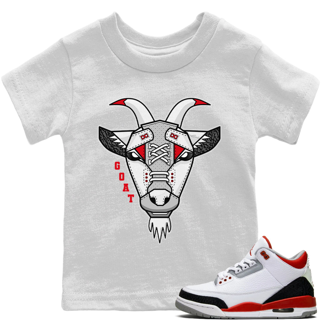 Jordan 3 Fire Red Sneaker Matching T-Shirt Goat Face Sneaker Tees Jordan 3 Fire Red Sneaker Release Tees Kids Shirts