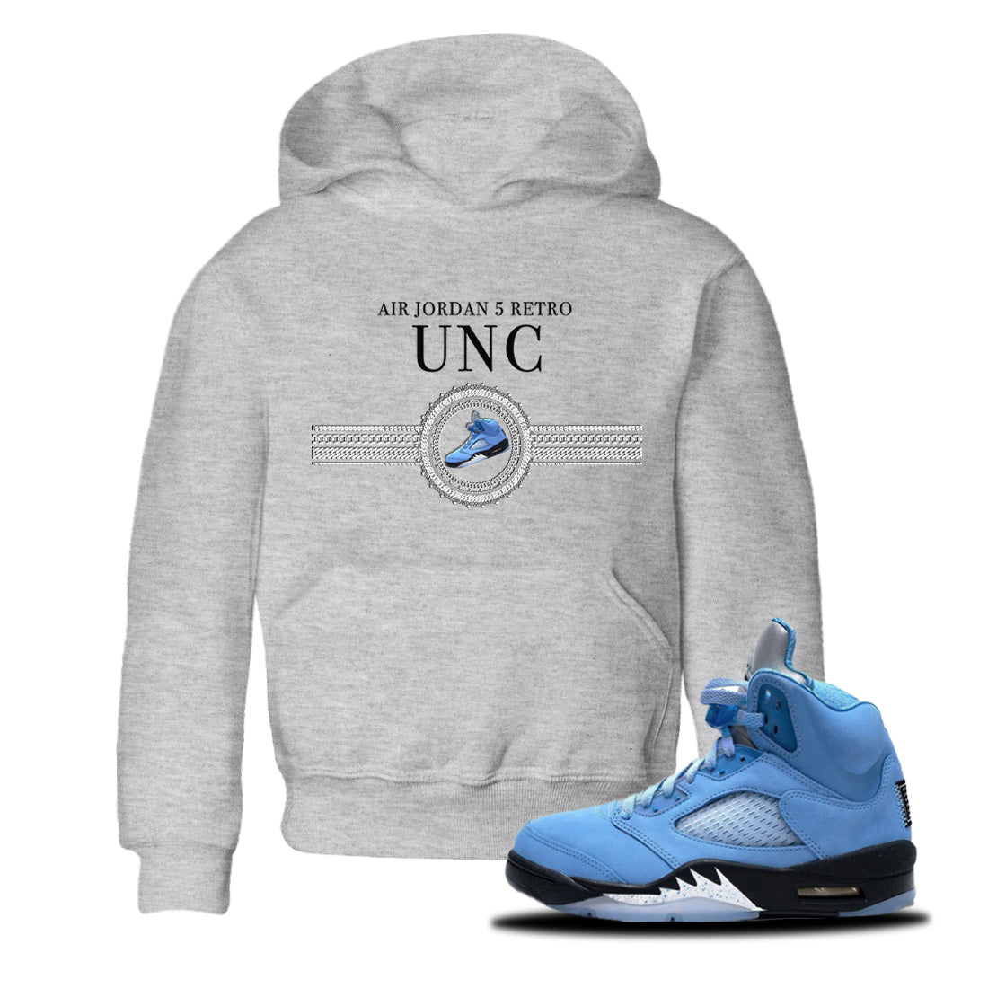 Air Jordan 5 UNC Shirt To Match Jordans Gold Chain Sneaker Tees Air Jordan 5 Retro UNC Drip Gear Zone Sneaker Matching Clothing Kids Shirts Heather Grey 1