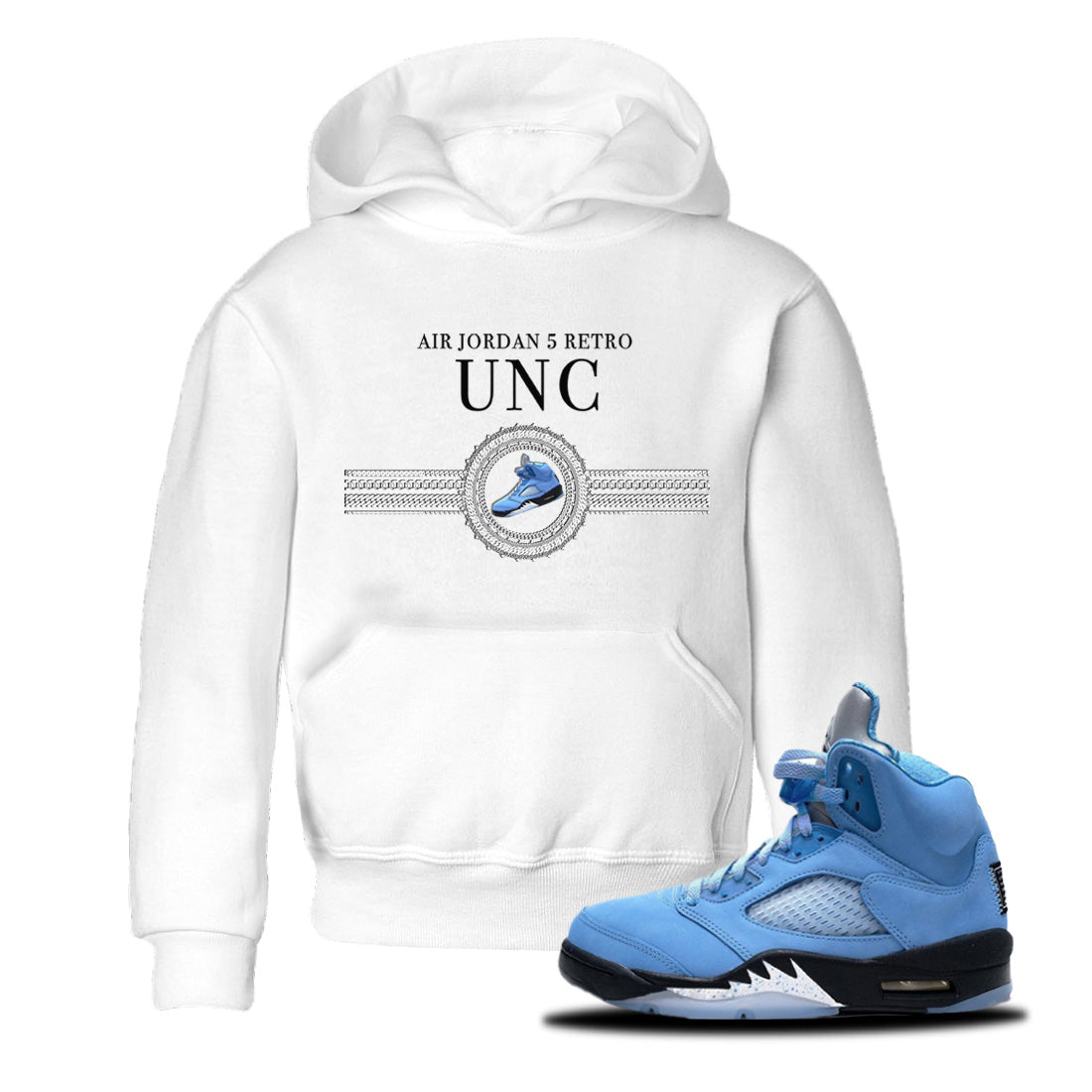 Air Jordan 5 UNC Shirt To Match Jordans Gold Chain Sneaker Tees Air Jordan 5 Retro UNC Drip Gear Zone Sneaker Matching Clothing Kids Shirts White 1