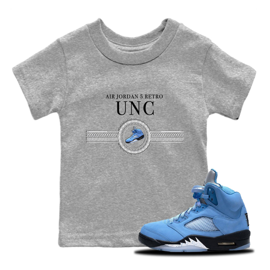 Air Jordan 5 UNC Gold Chain Baby and Kids Sneaker Tees Air Jordan 5 Retro UNC Kids Sneaker Tees Size Chart