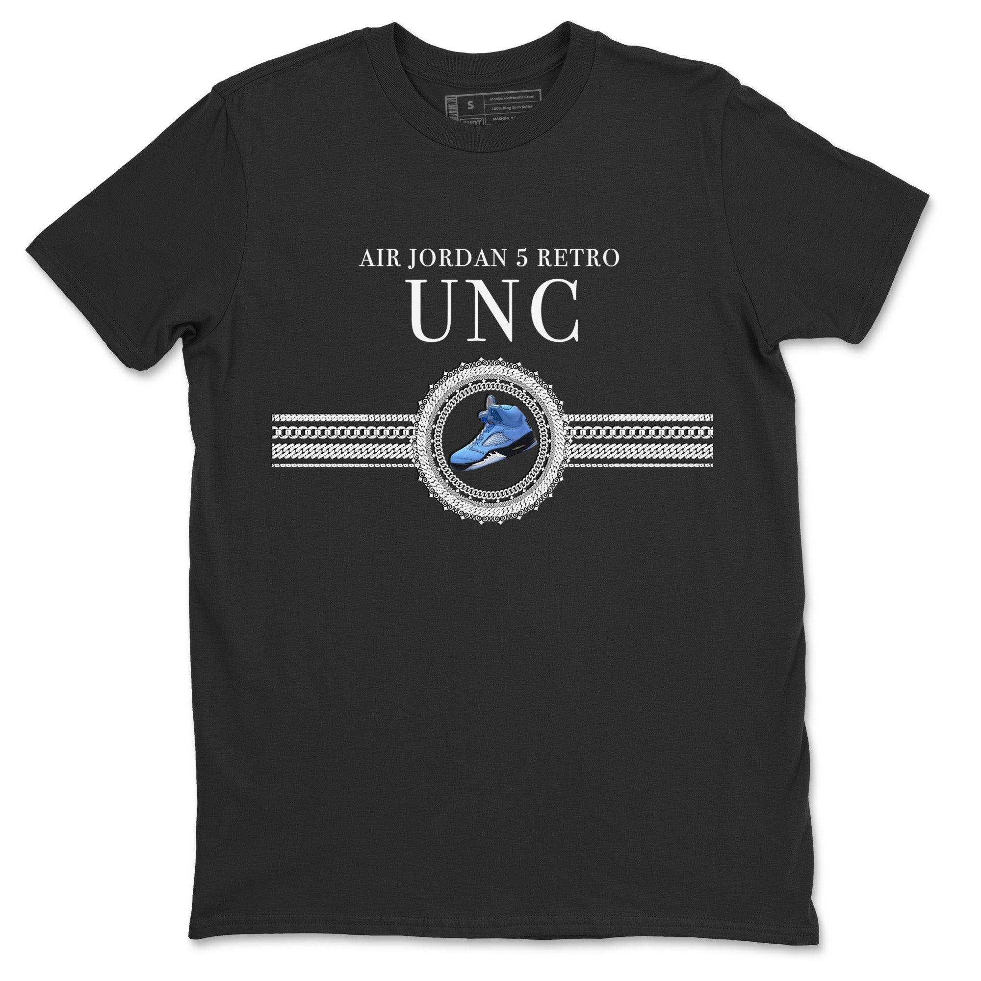 Air Jordan 5 UNC Shirt To Match Jordans Gold Chain Sneaker Tees Air Jordan 5 Retro UNC Drip Gear Zone Sneaker Matching Clothing Unisex Shirts Black 2
