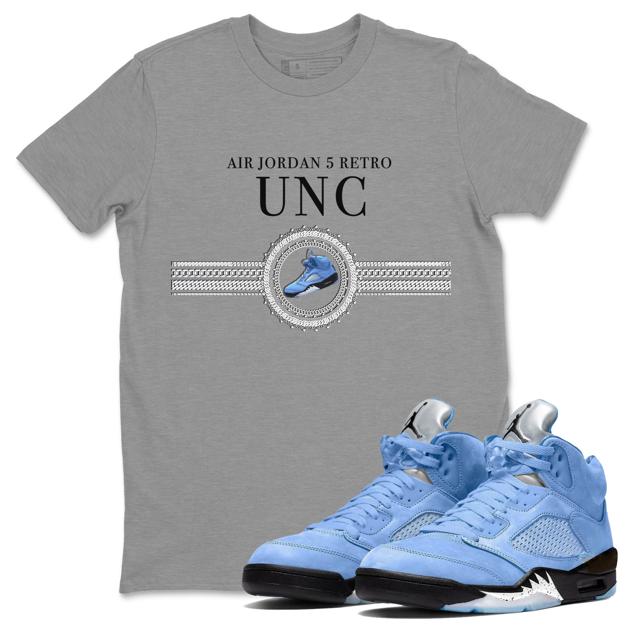 Air Jordan 5 UNC Gold Chain Crew Neck Sneaker Tees Air Jordan 5 Retro UNC Sneaker T-Shirts Size Chart