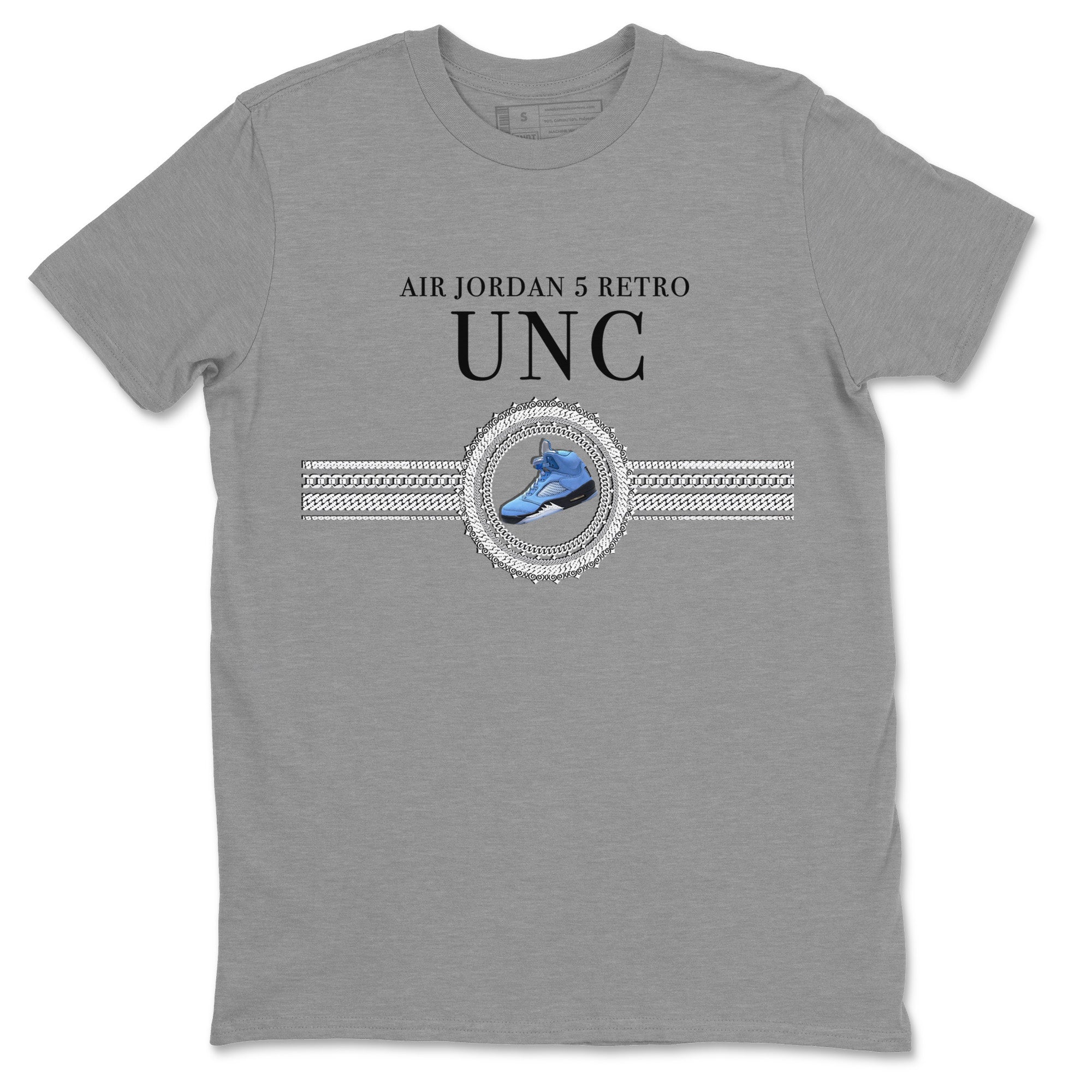 Air Jordan 5 UNC Shirt To Match Jordans Gold Chain Sneaker Tees Air Jordan 5 Retro UNC Drip Gear Zone Sneaker Matching Clothing Unisex Shirts Heather Grey 2