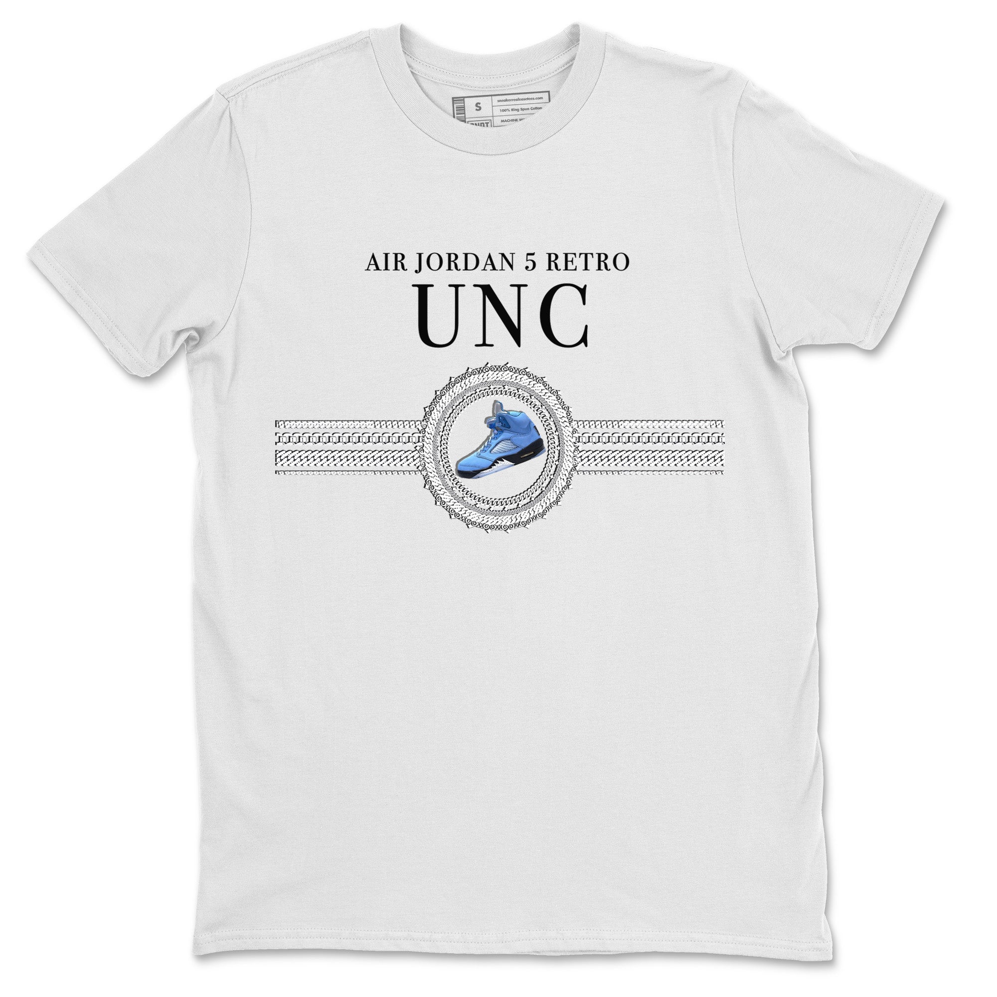 Air Jordan 5 UNC Shirt To Match Jordans Gold Chain Sneaker Tees Air Jordan 5 Retro UNC Drip Gear Zone Sneaker Matching Clothing Unisex Shirts White 2