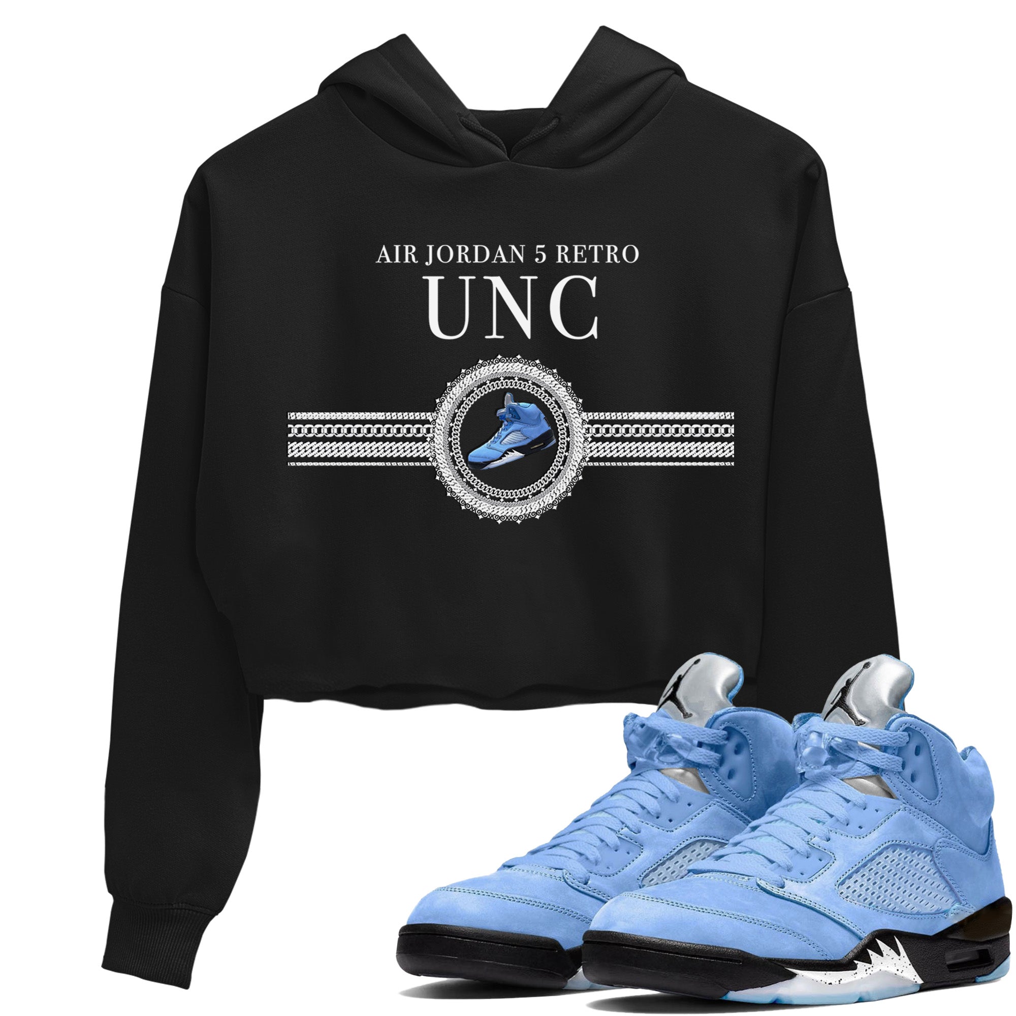Air Jordan 5 UNC Shirt To Match Jordans Gold Chain Sneaker Tees Air Jordan 5 Retro UNC Drip Gear Zone Sneaker Matching Clothing Women's Shirts Black 1