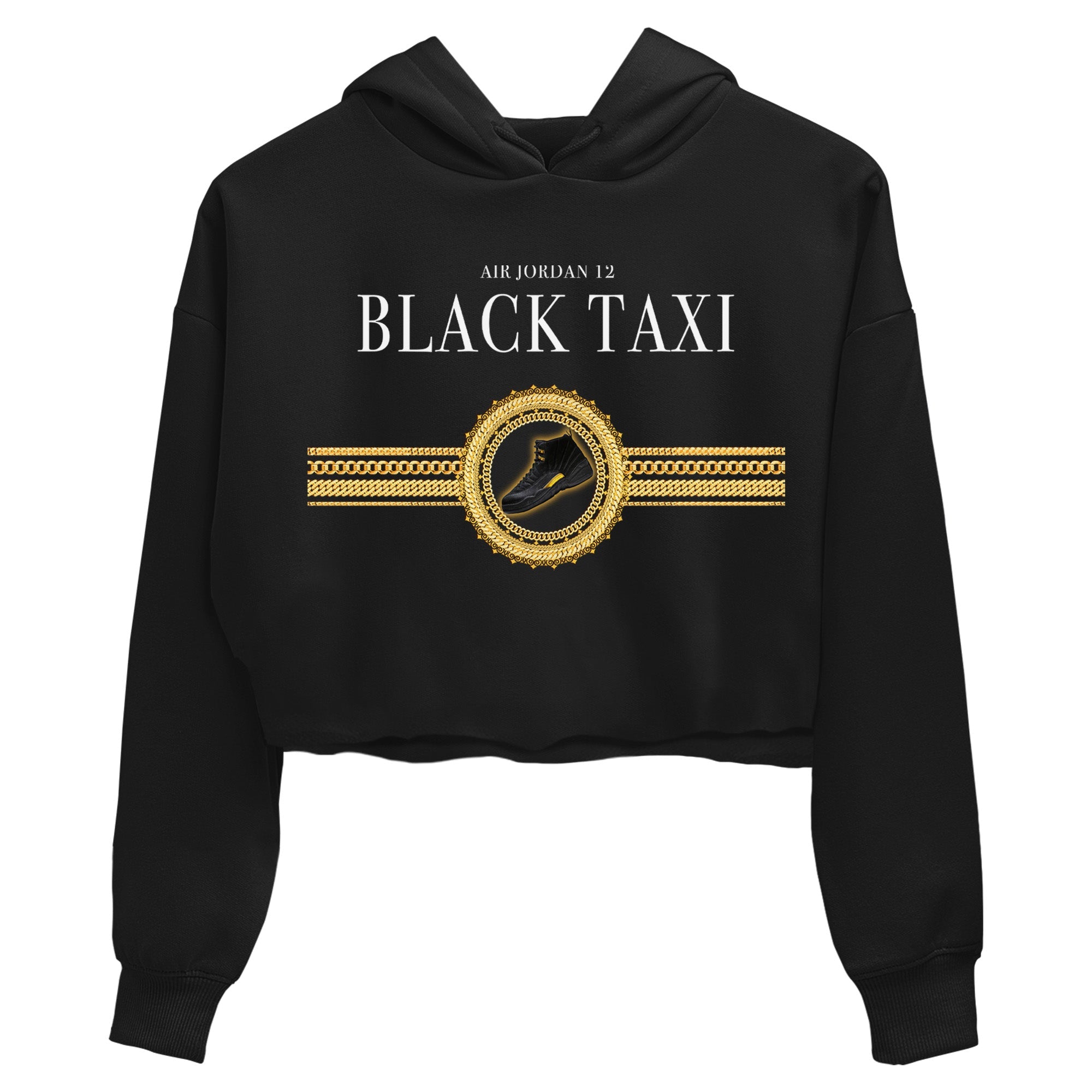 Jordan 12 Black Taxi Sneaker Matching T-Shirt Gold Chains Sneaker Tees Jordan 12 Black Taxi Sneaker Release Tees Women's Shirts
