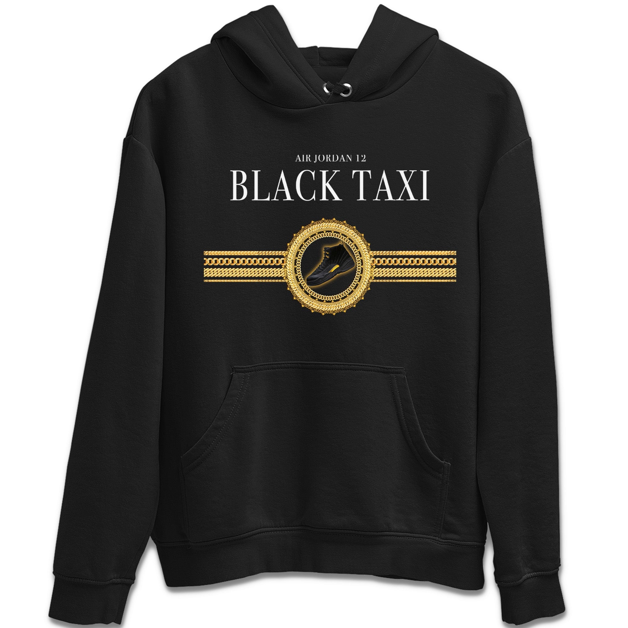 Jordan 12 Black Taxi Sneaker Matching T-Shirt Gold Chains Sneaker Tees Jordan 12 Black Taxi Sneaker Release Tees Crew Neck Tees