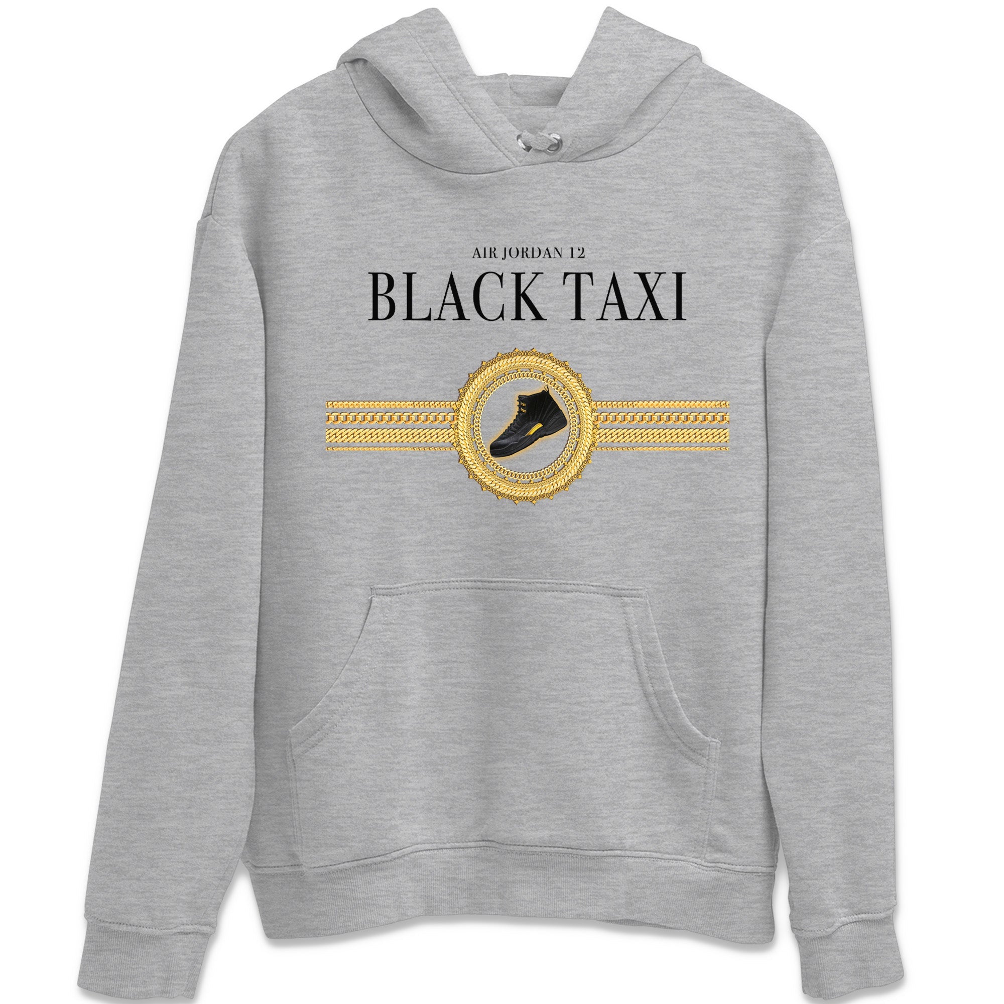 Jordan 12 Black Taxi Sneaker Matching T-Shirt Gold Chains Sneaker Tees Jordan 12 Black Taxi Sneaker Release Tees Crew Neck Tees
