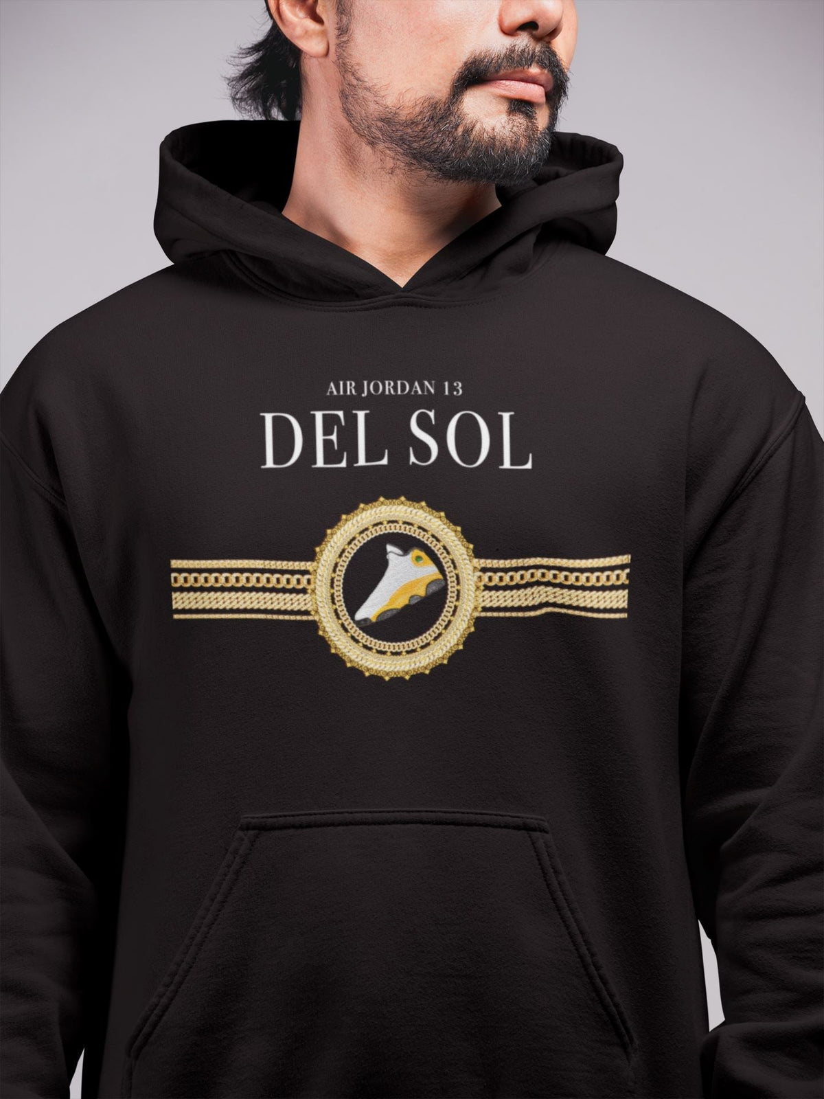 Jordan 13 Del Sol Sneaker Matching T-Shirt Gold Chains Sneaker Tees Jordan 13 Del Sol Sneaker Release Tees Crew Neck Tees