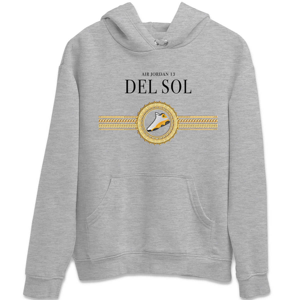 Jordan 13 Del Sol Sneaker Matching T-Shirt Gold Chains Sneaker Tees Jordan 13 Del Sol Sneaker Release Tees Crew Neck Tees