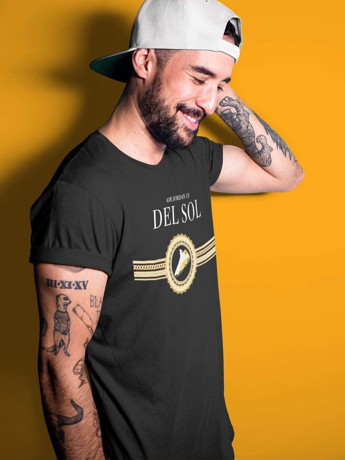 Jordan 13 Del Sol Sneaker Matching T-Shirt Gold Chains Sneaker Tees Jordan 13 Del Sol Sneaker Release Tees Crew Neck Tees