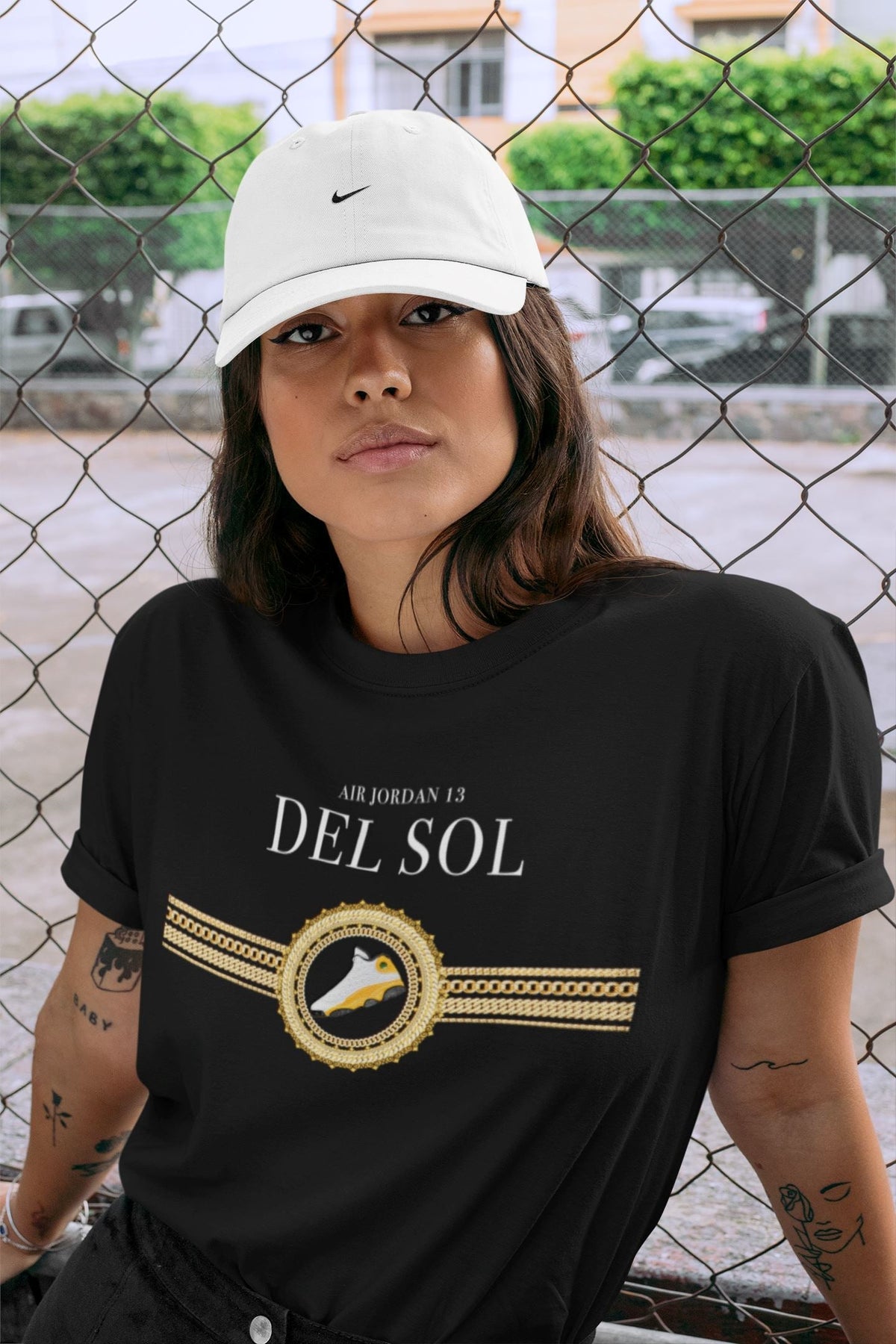 Jordan 13 Del Sol Sneaker Matching T-Shirt Gold Chains Sneaker Tees Jordan 13 Del Sol Sneaker Release Tees Crew Neck Tees