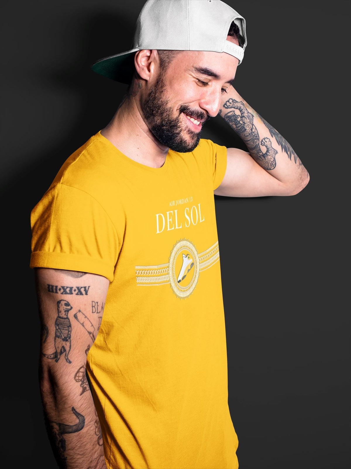 Jordan 13 Del Sol Sneaker Matching T-Shirt Gold Chains Sneaker Tees Jordan 13 Del Sol Sneaker Release Tees Crew Neck Tees