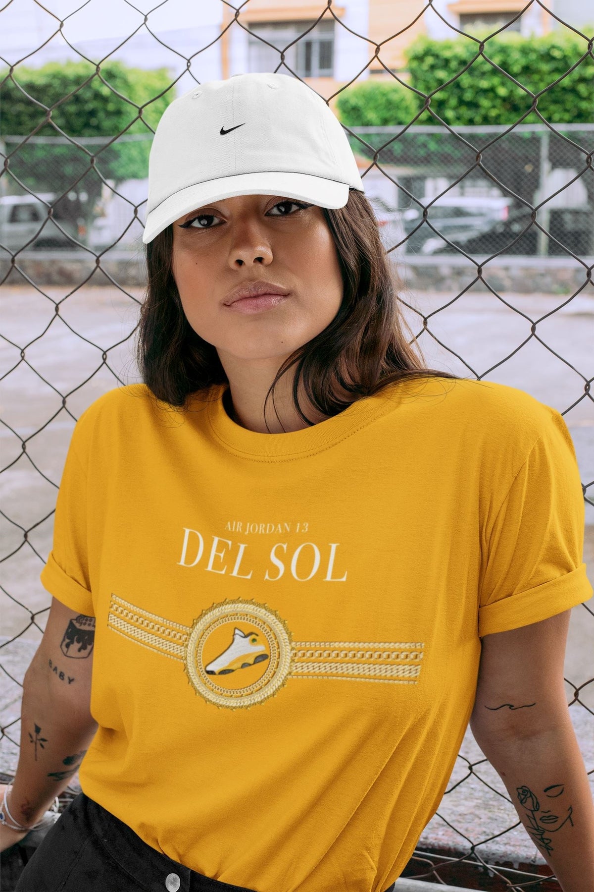 Jordan 13 Del Sol Sneaker Matching T-Shirt Gold Chains Sneaker Tees Jordan 13 Del Sol Sneaker Release Tees Crew Neck Tees