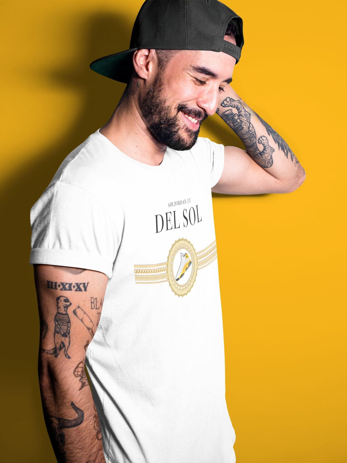 Jordan 13 Del Sol Sneaker Matching T-Shirt Gold Chains Sneaker Tees Jordan 13 Del Sol Sneaker Release Tees Crew Neck Tees