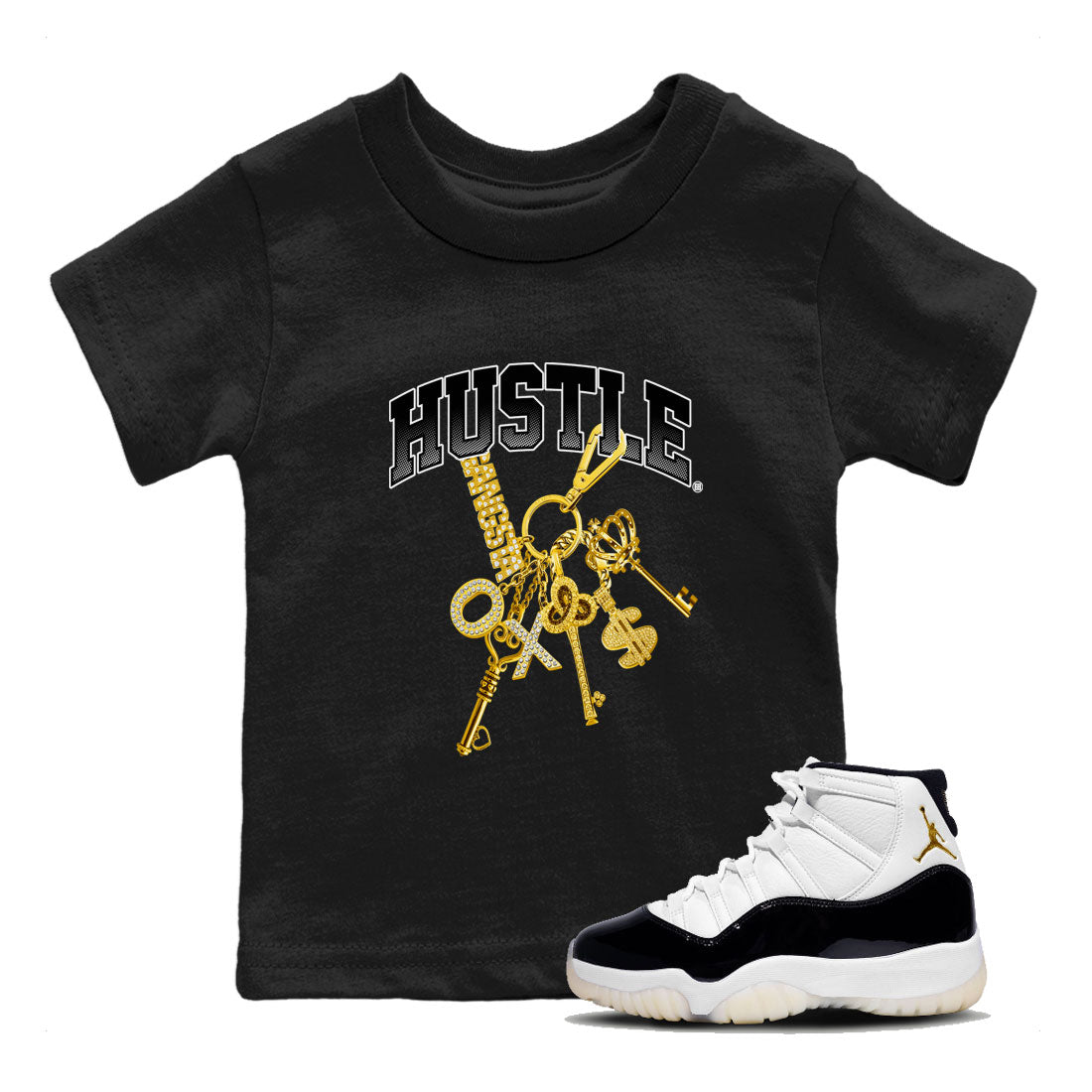 11s Gratitude shirt to match jordans Gold Hustle special sneaker matching tees Air Jordan 11 Gratitude Drip Gear Zone Baby Toddler Black 1 T-Shirt