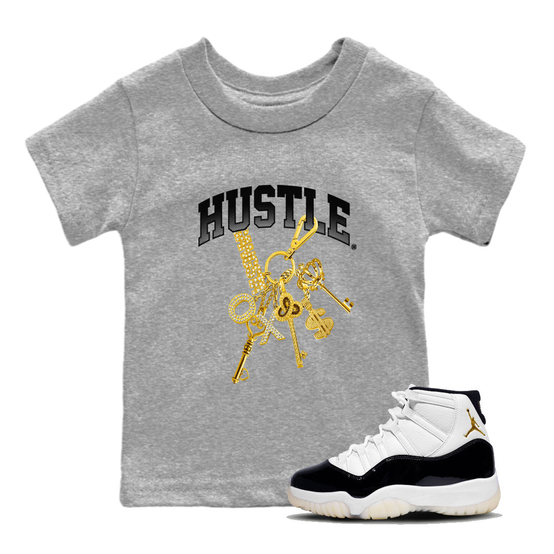 11s Gratitude shirt to match jordans Gold Hustle special sneaker matching tees Air Jordan 11 Gratitude Drip Gear Zone Baby Toddler Heather Grey 1 T-Shirt
