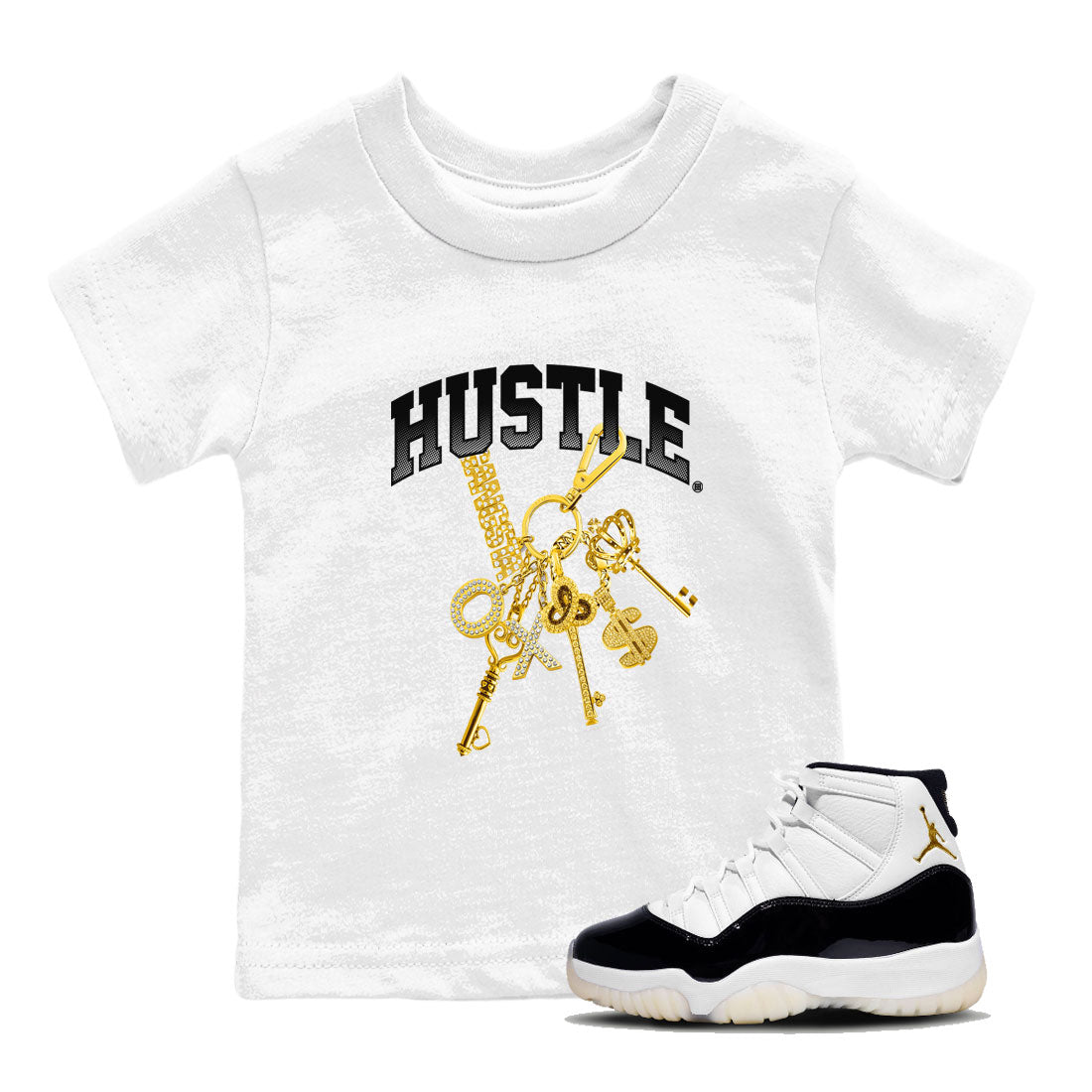 11s Gratitude shirt to match jordans Gold Hustle special sneaker matching tees Air Jordan 11 Gratitude Drip Gear Zone Baby Toddler White 1 T-Shirt