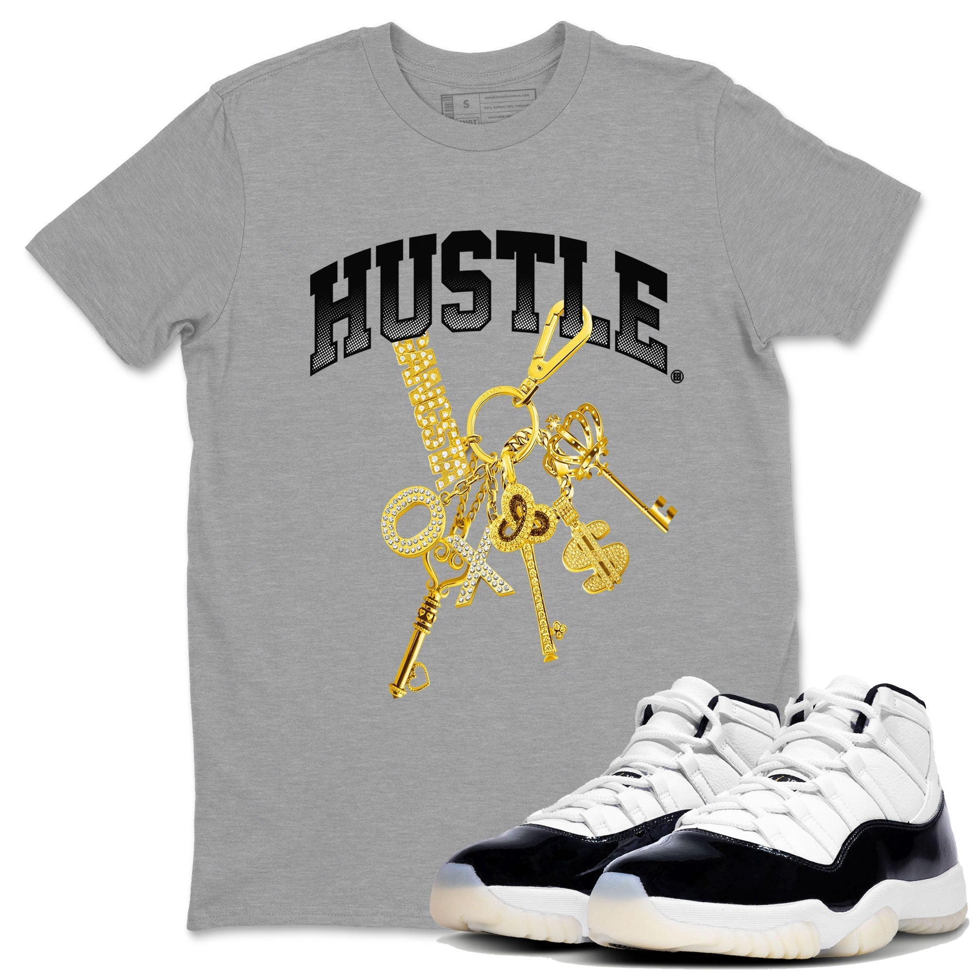 11s Gratitude shirt to match jordans Gold Hustle special sneaker matching tees Air Jordan 11 Gratitude Drip Gear Zone Unisex Heather Grey 1 T-Shirt