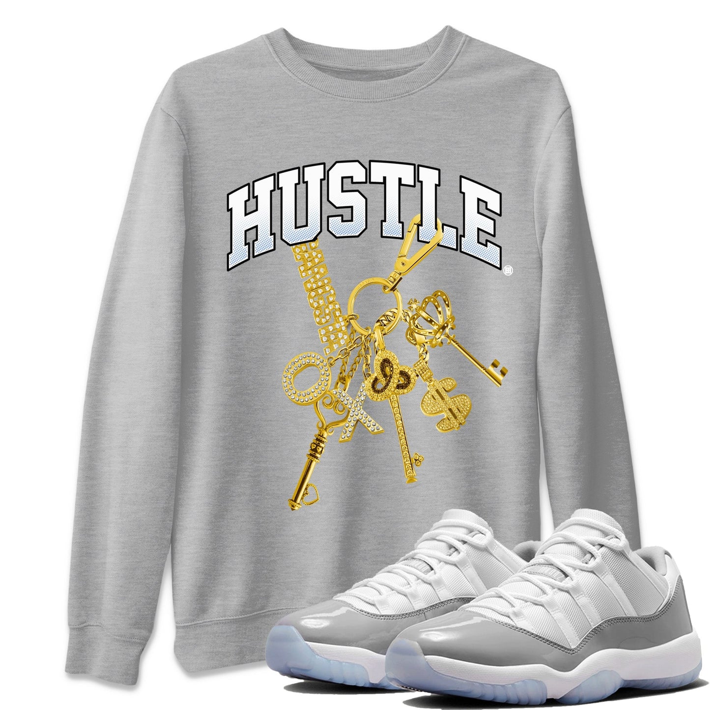 Air Jordan 11 White Cement Sneaker Tees Drip Gear Zone Gold Hustle Sneaker Tees Air Jordan 11 Cement Grey Shirt Unisex Shirts Heather Grey 1