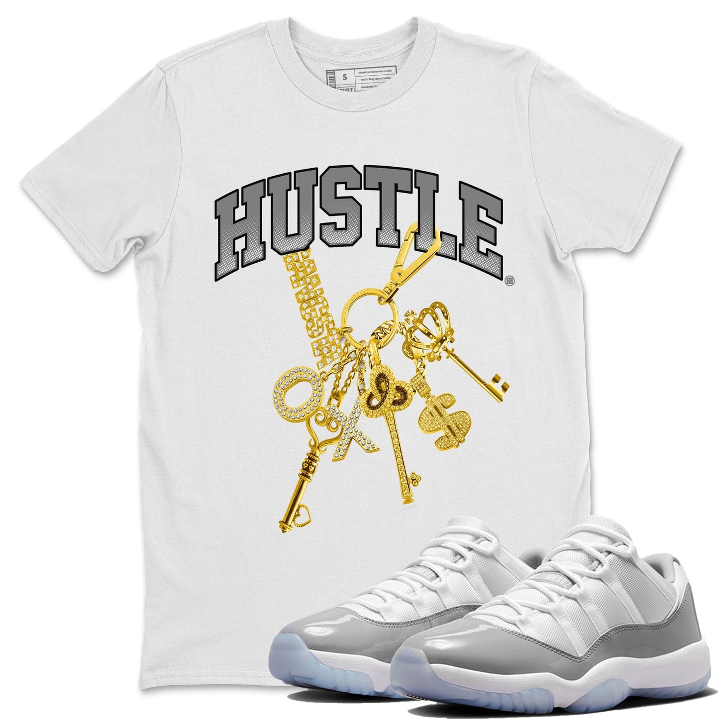 Air Jordan 11 White Cement Sneaker Tees Drip Gear Zone Gold Hustle Sneaker Tees Air Jordan 11 Cement Grey Shirt Unisex Shirts White 1