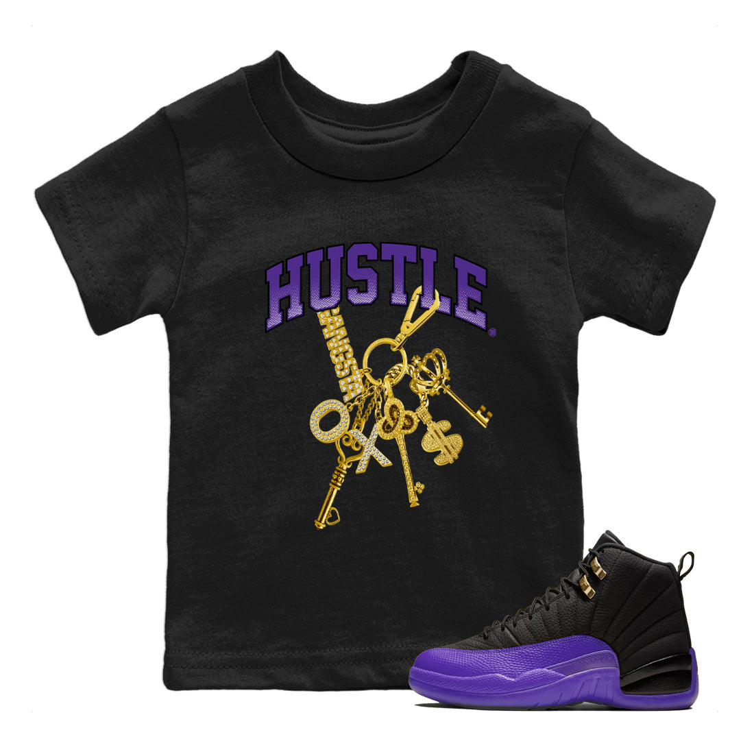 Air Jordan 12 Field Purple Sneaker Match Tees Gold Hustle Sneaker Tees Jordan Jordan 12 Lakers Sneaker Release Tees Kids Shirts Black 1