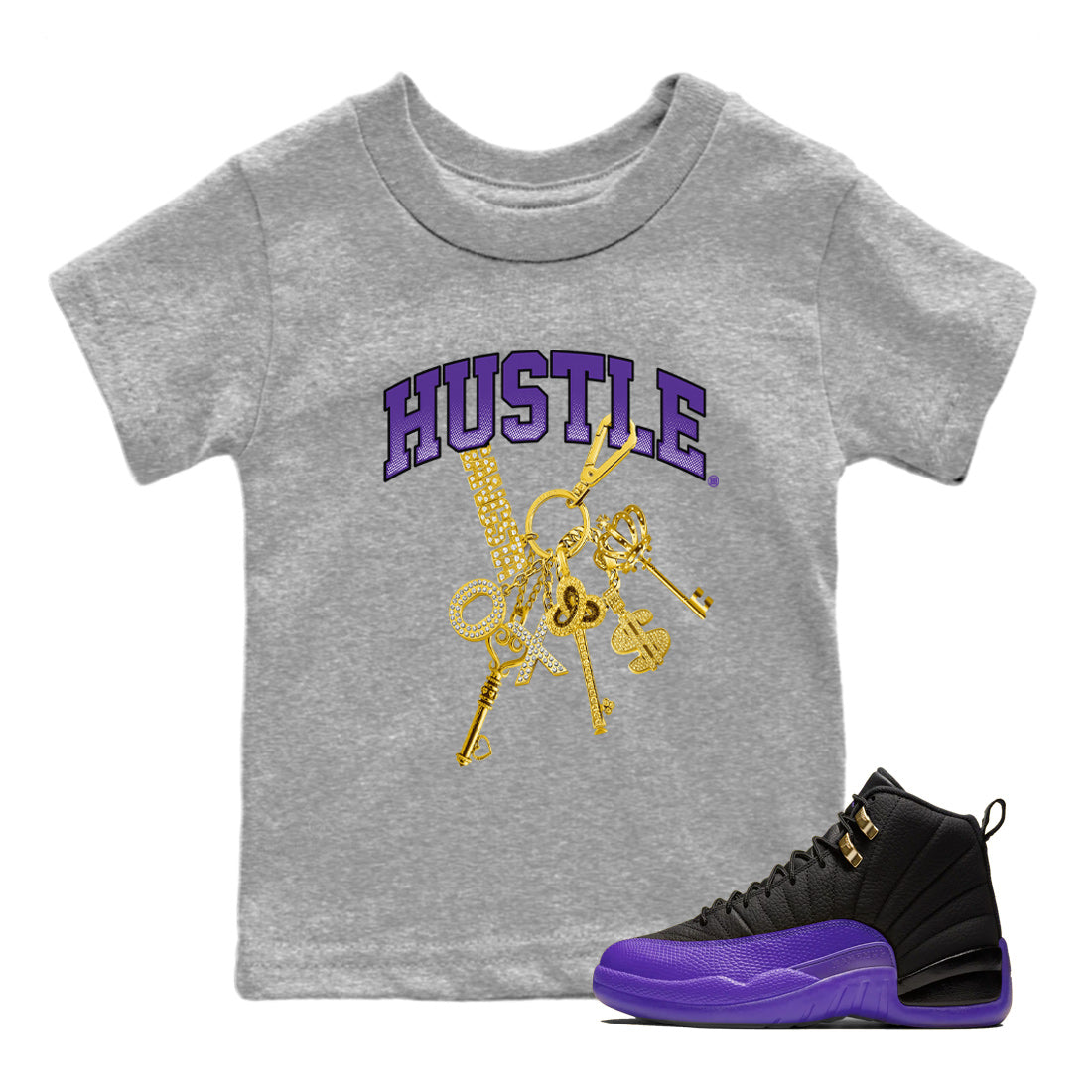 Air Jordan 12 Field Purple Sneaker Match Tees Gold Hustle Sneaker Tees Jordan Jordan 12 Lakers Sneaker Release Tees Kids Shirts Heather Grey 1