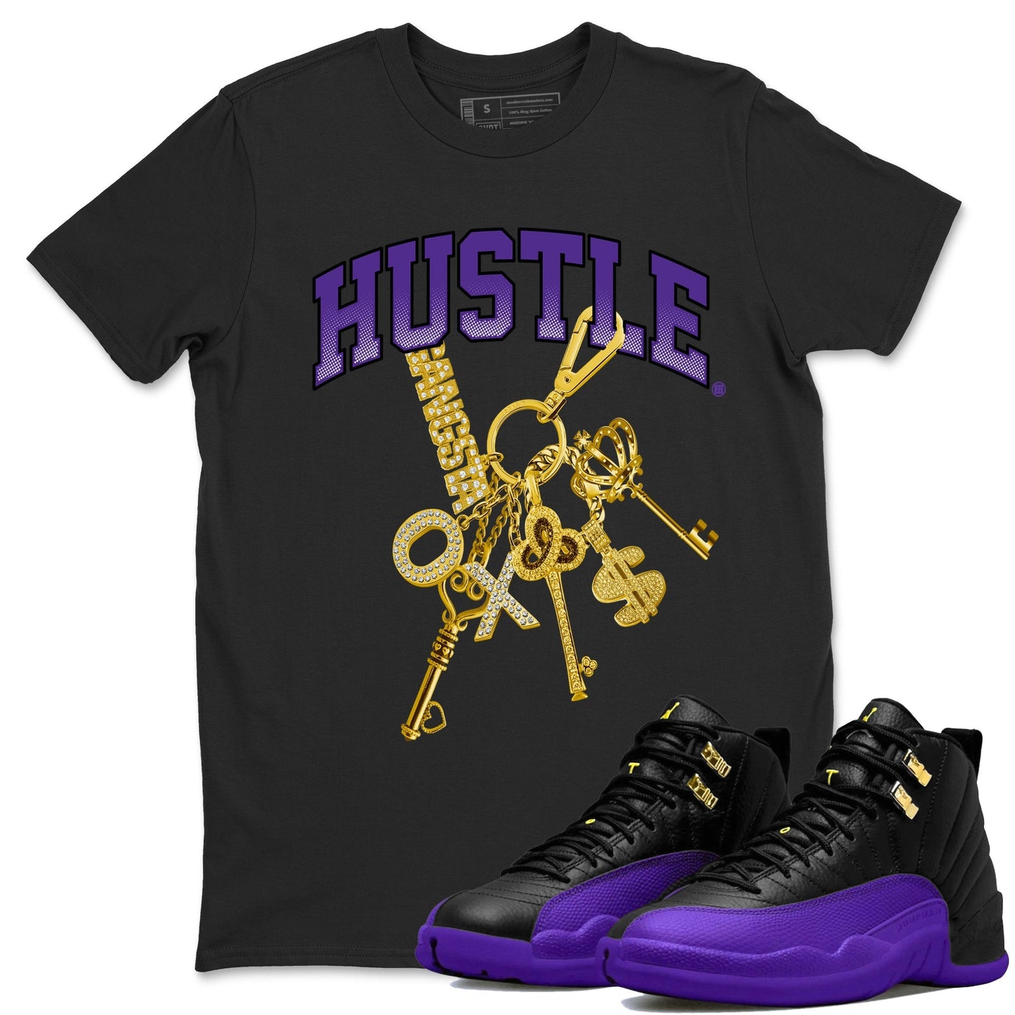 Air Jordan 12 Field Purple Sneaker Match Tees Gold Hustle Sneaker Tees Jordan Jordan 12 Lakers Sneaker Release Tees Unisex Shirts Black 1